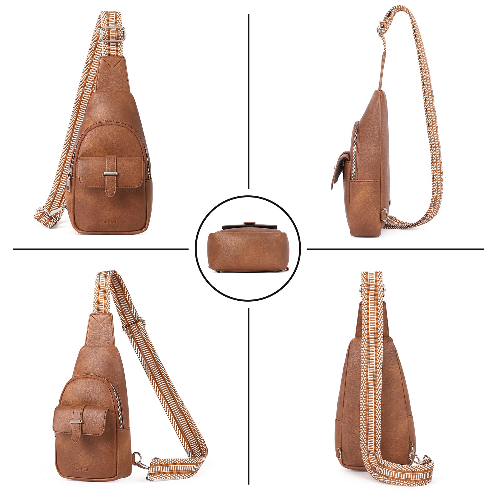 CLUCI Small Faux Leather Sling Bag Fashion Waist Packs with Guitar Strap for Women