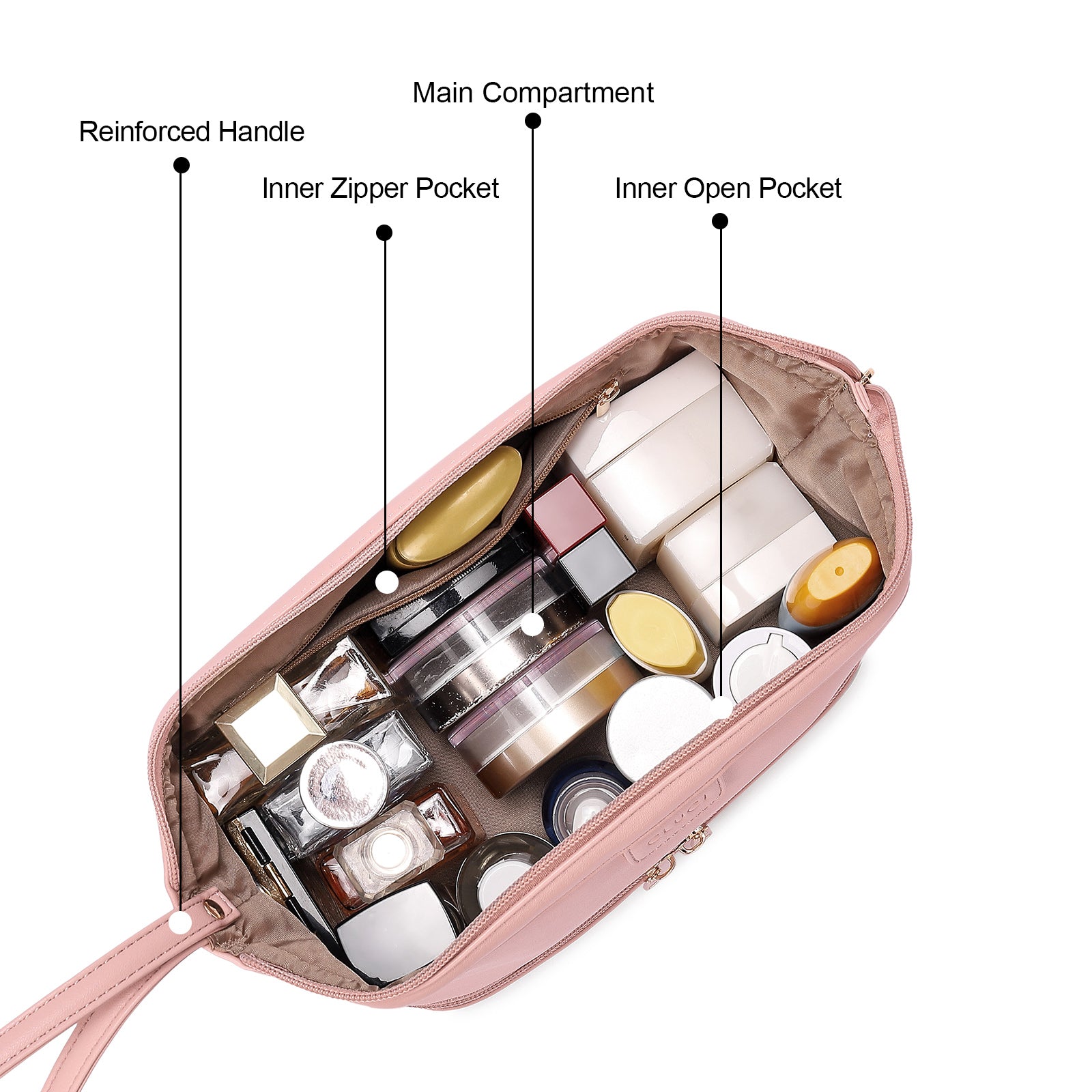 CLUCI Travel Makeup Bag Cosmetic Bag Large Capacity Makeup Bag Organizer PU Leather Water-resistant Women Double Layer Portable Cosmetic Travel Bags Traveling Toiletry Bag