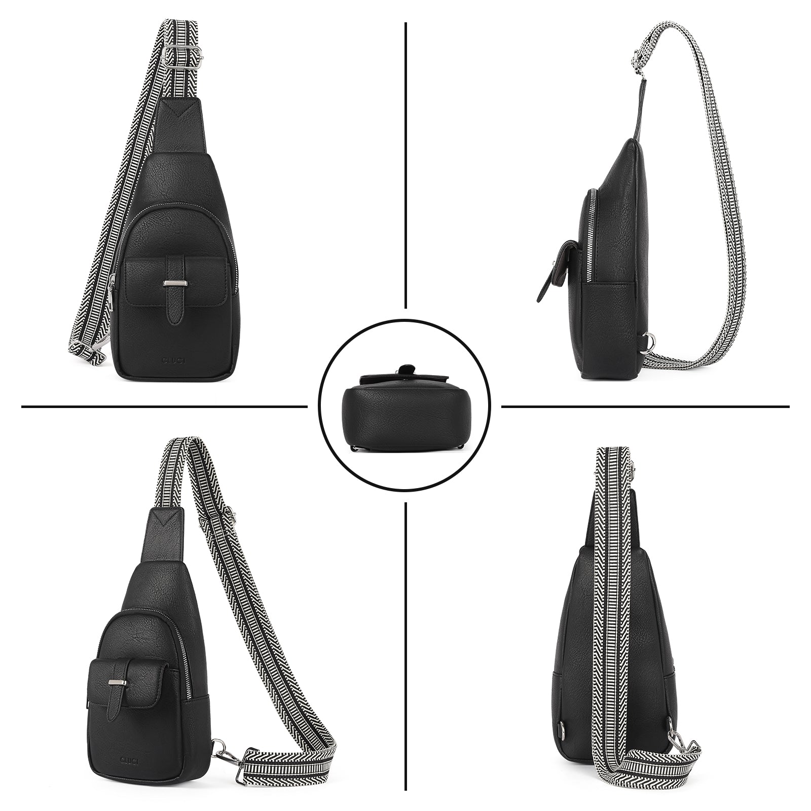 CLUCI Small Faux Leather Sling Bag Fashion Waist Packs with Guitar Strap for Women