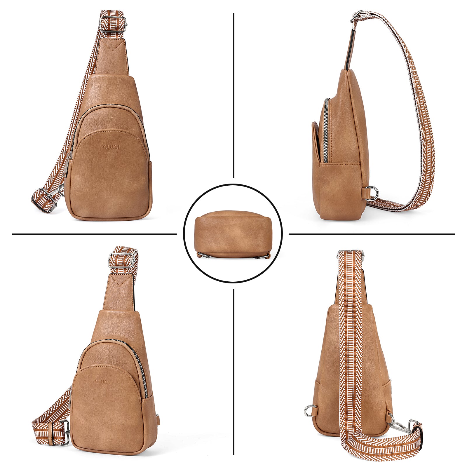 CLUCI Faux Leather Small Sling Bag Fashion Waist Packs with Guitar Strap for Women's Fanny Packs