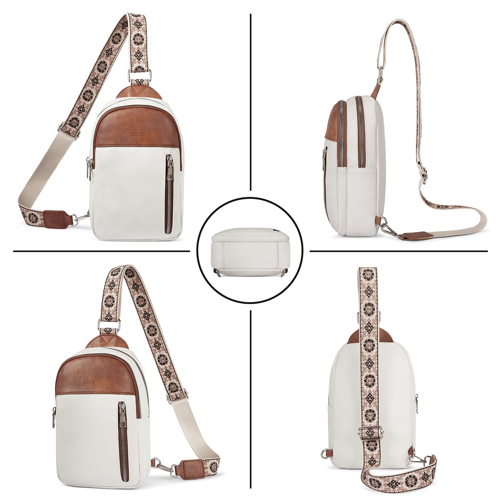 CLUCI Large Leather Fanny Packs Sling Bag for Women Crossbody Purse Trendy Chest Bag