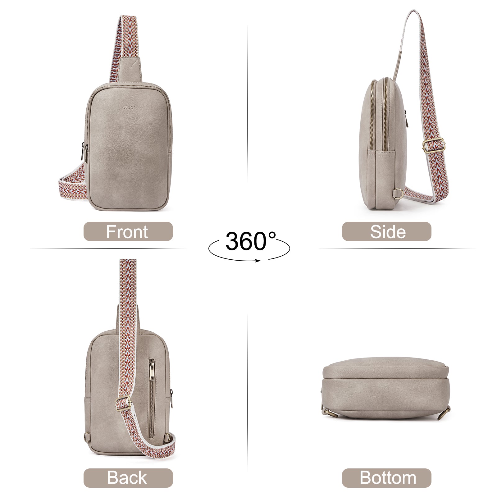 CLUCI Leather Large Sling Bag Crossbody Bag for Women Chest Bag for Travel