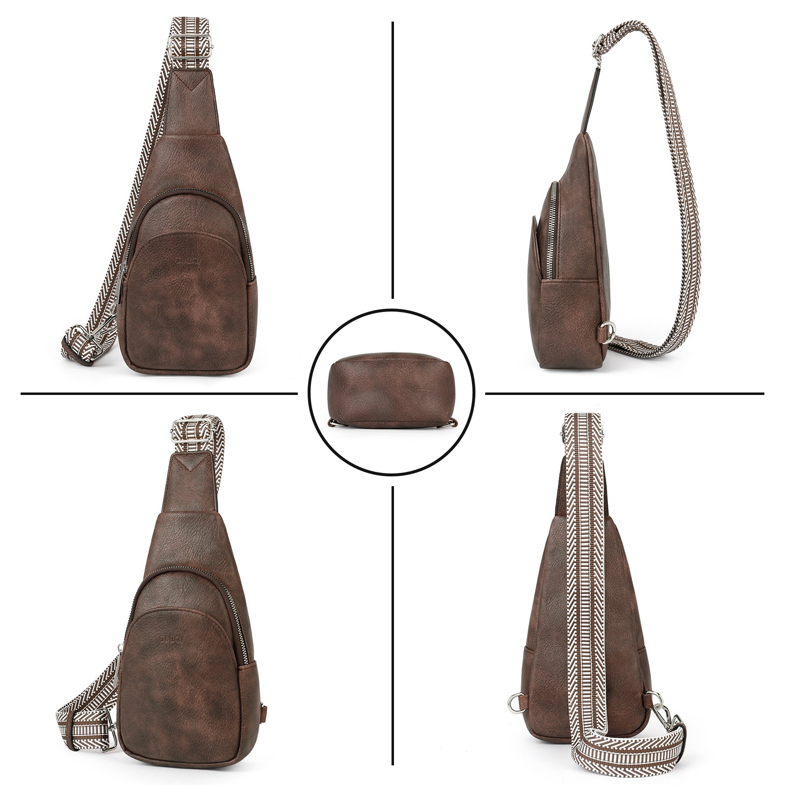 CLUCI Faux Leather Small Sling Bag Fashion Waist Packs with Guitar Strap for Women's Fanny Packs