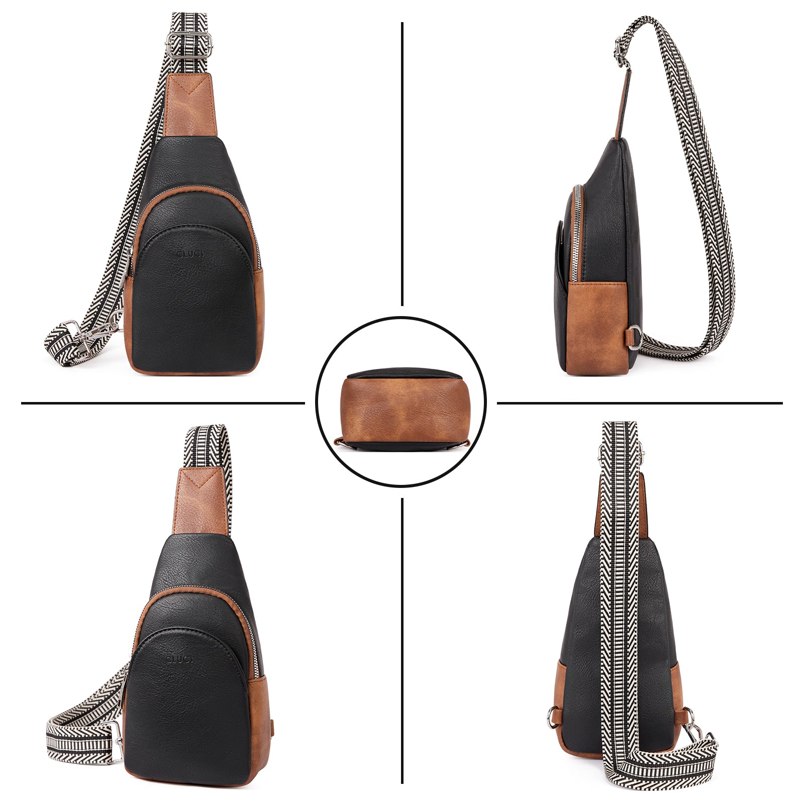 CLUCI Faux Leather Small Sling Bag Fashion Waist Packs with Guitar Strap for Women's Fanny Packs