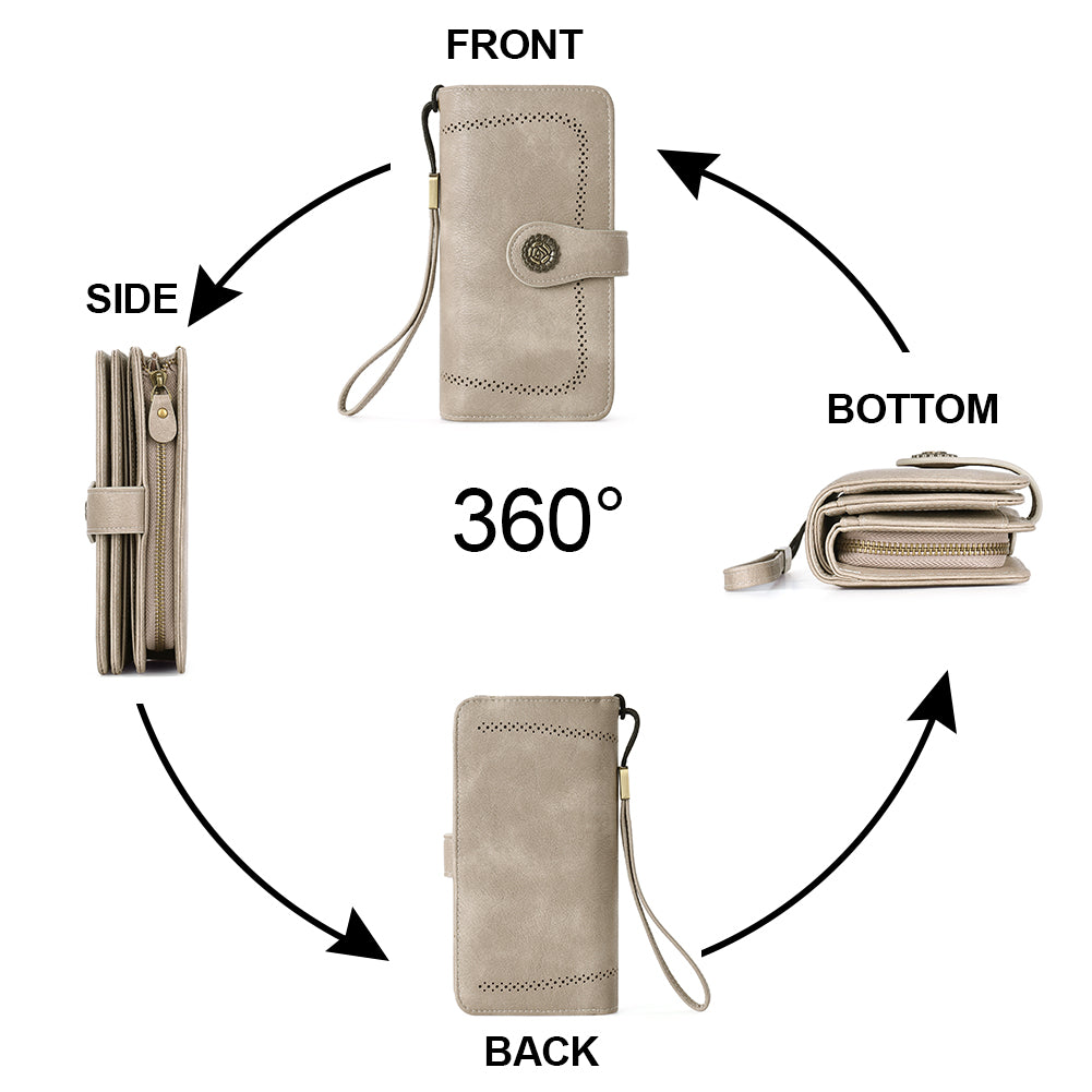 Echo Large Capacity Tri-Fold Wallet With Wrist Strap For Women