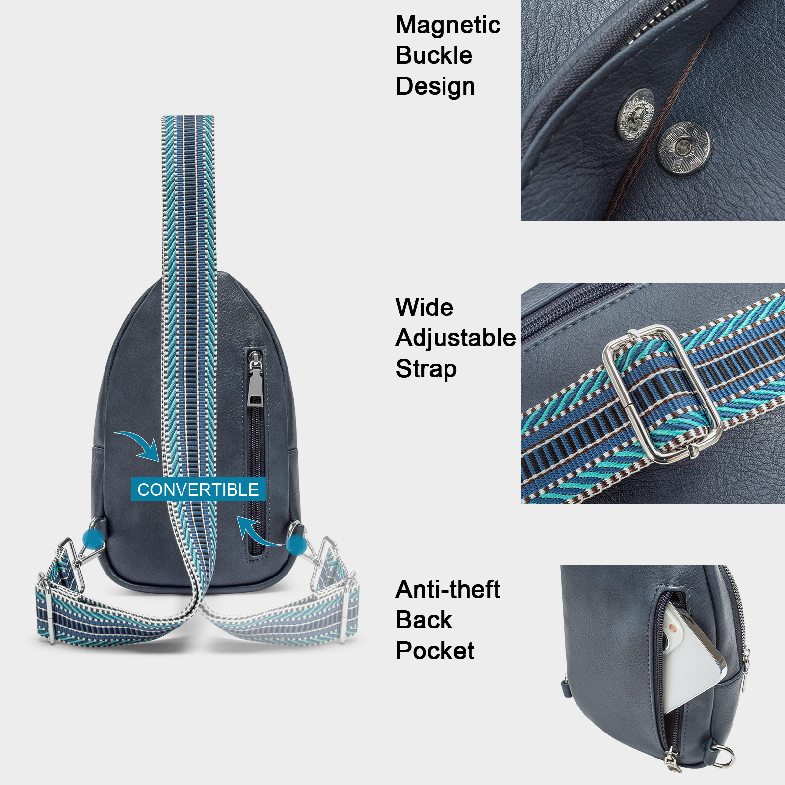 CLUCI Leather Sling Bag With Guitar Strap