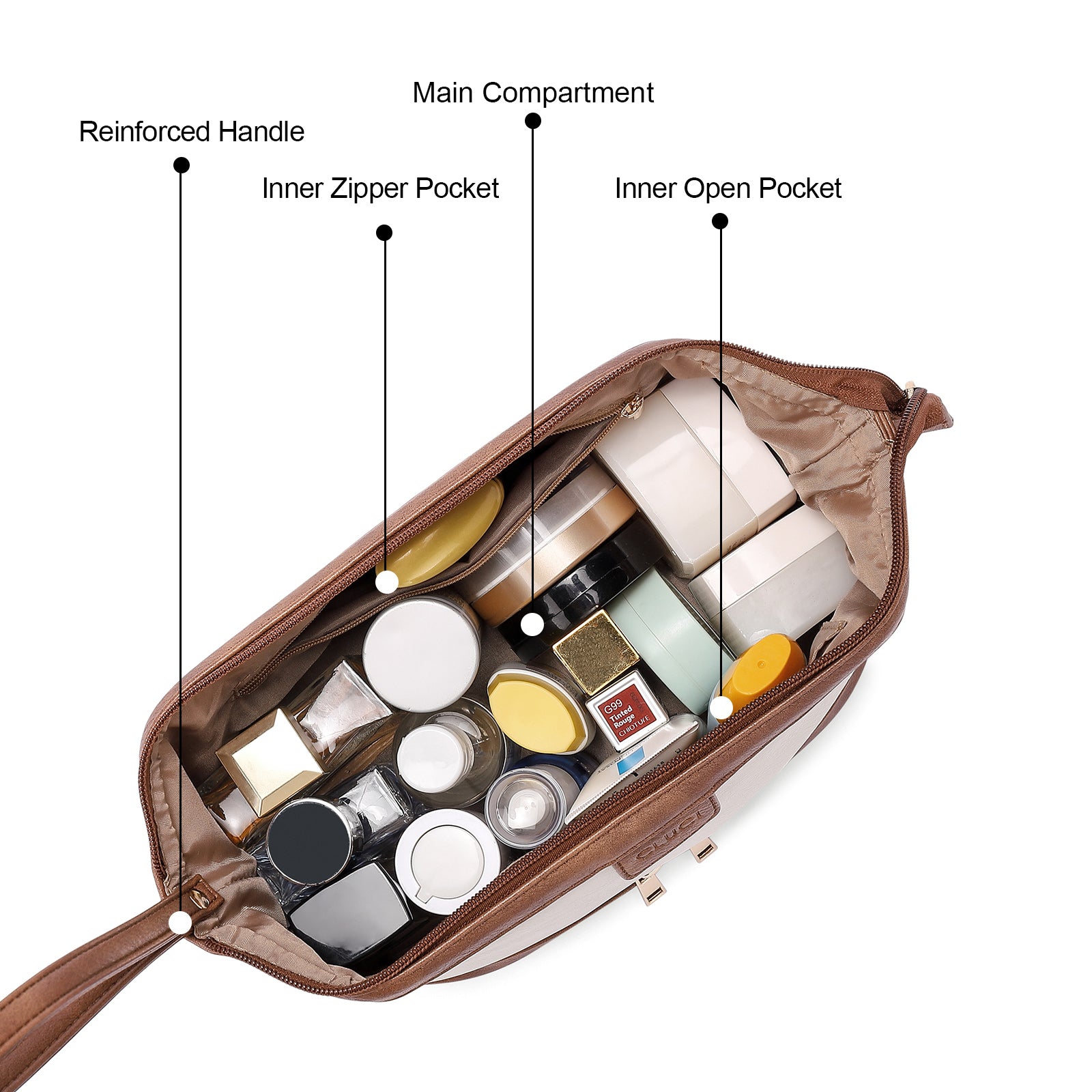 CLUCI Travel Makeup Bag Cosmetic Bag Large Capacity Makeup Bag Organizer PU Leather Water-resistant Women Double Layer Portable Cosmetic Travel Bags Traveling Toiletry Bag