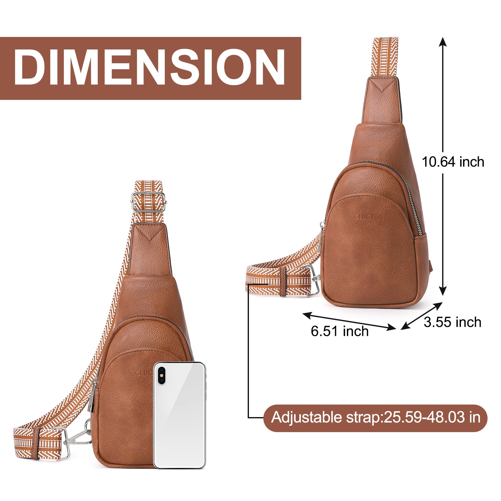 CLUCI Faux Leather Small Sling Bag Fashion Waist Packs with Guitar Strap for Women's Fanny Packs