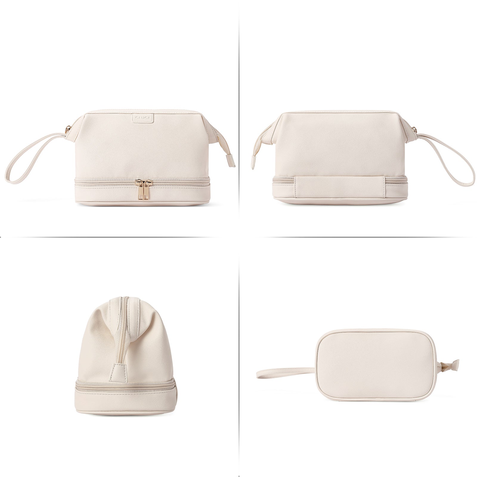 CLUCI Travel Makeup Bag Cosmetic Bag Large Capacity Makeup Bag Organizer PU Leather Water-resistant Women Double Layer Portable Cosmetic Travel Bags Traveling Toiletry Bag