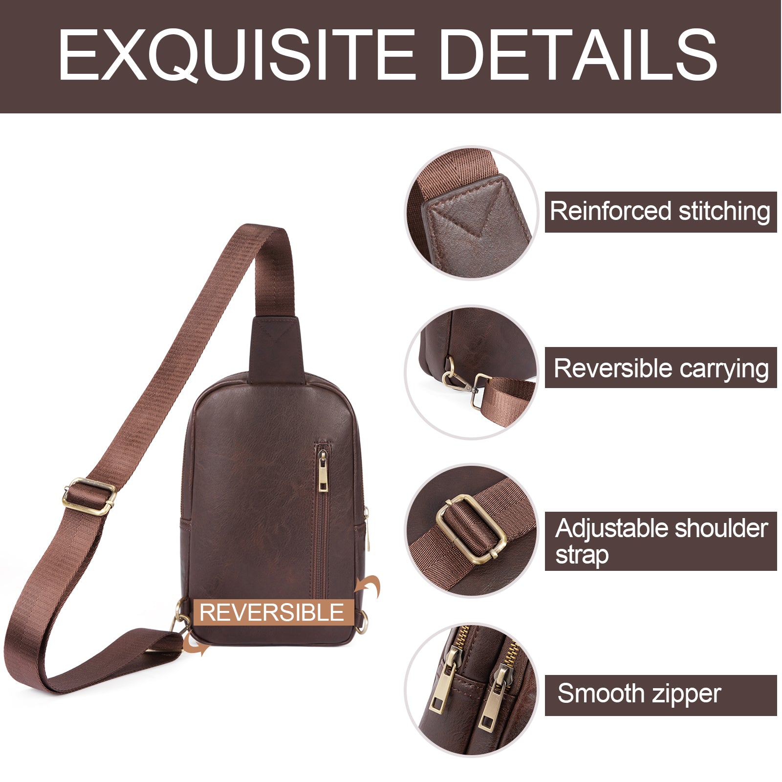 CLUCI Leather Large Sling Bag Crossbody Bag for Women Chest Bag for Travel