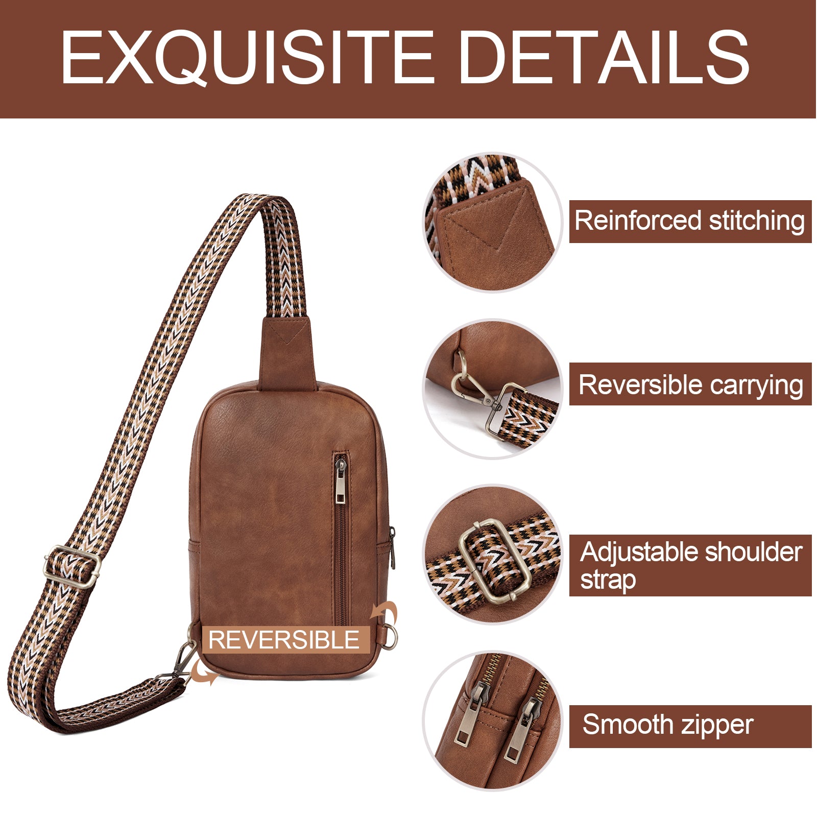 CLUCI Leather Large Sling Bag Crossbody Bag for Women Chest Bag for Travel