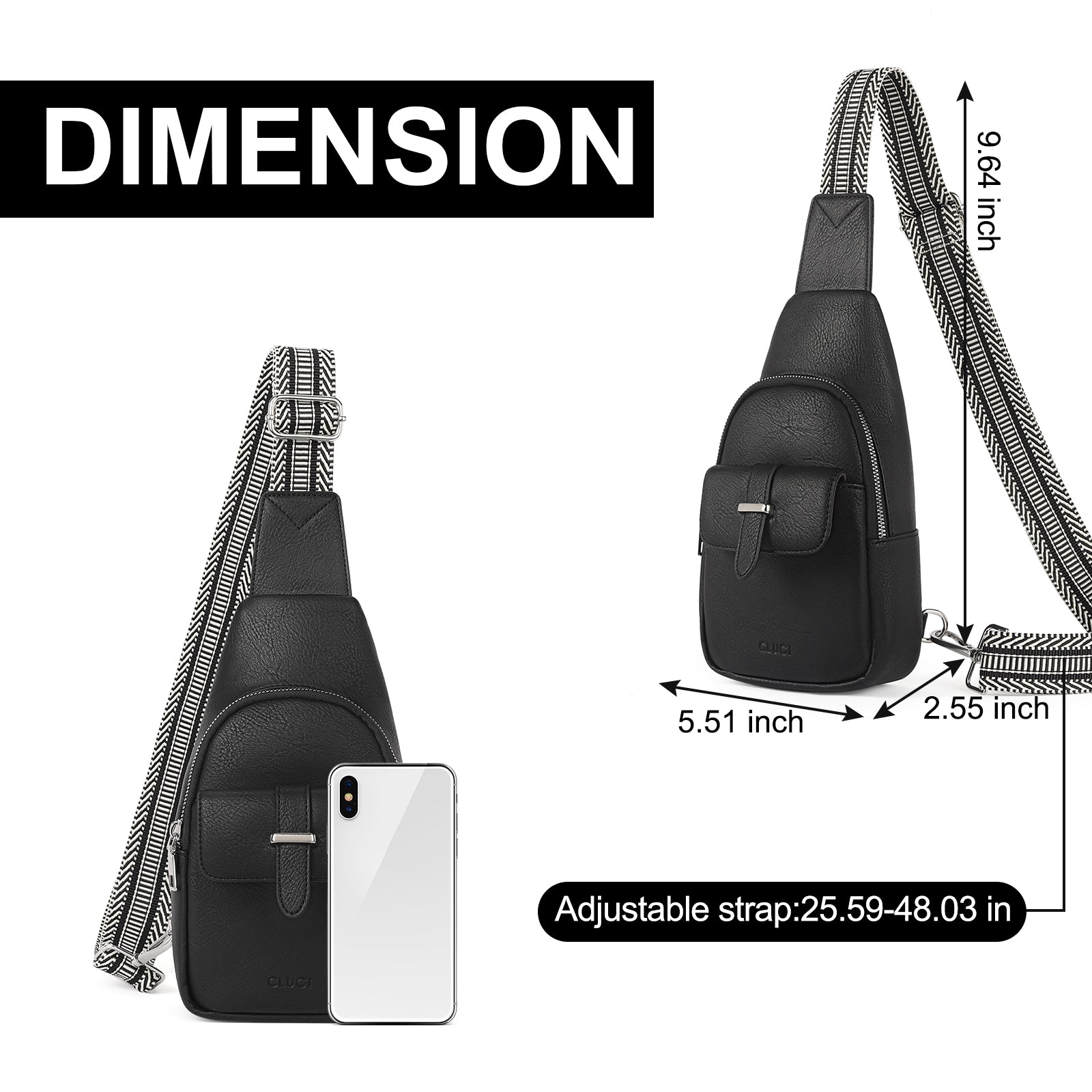 CLUCI Small Faux Leather Sling Bag Fashion Waist Packs with Guitar Strap for Women