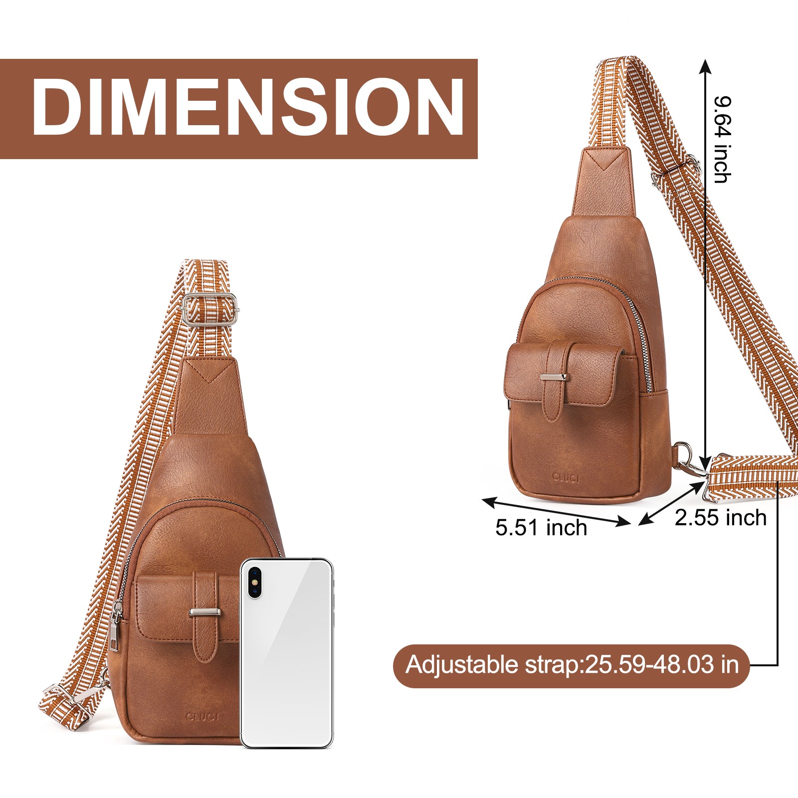 CLUCI Small Faux Leather Sling Bag Fashion Waist Packs with Guitar Strap for Women