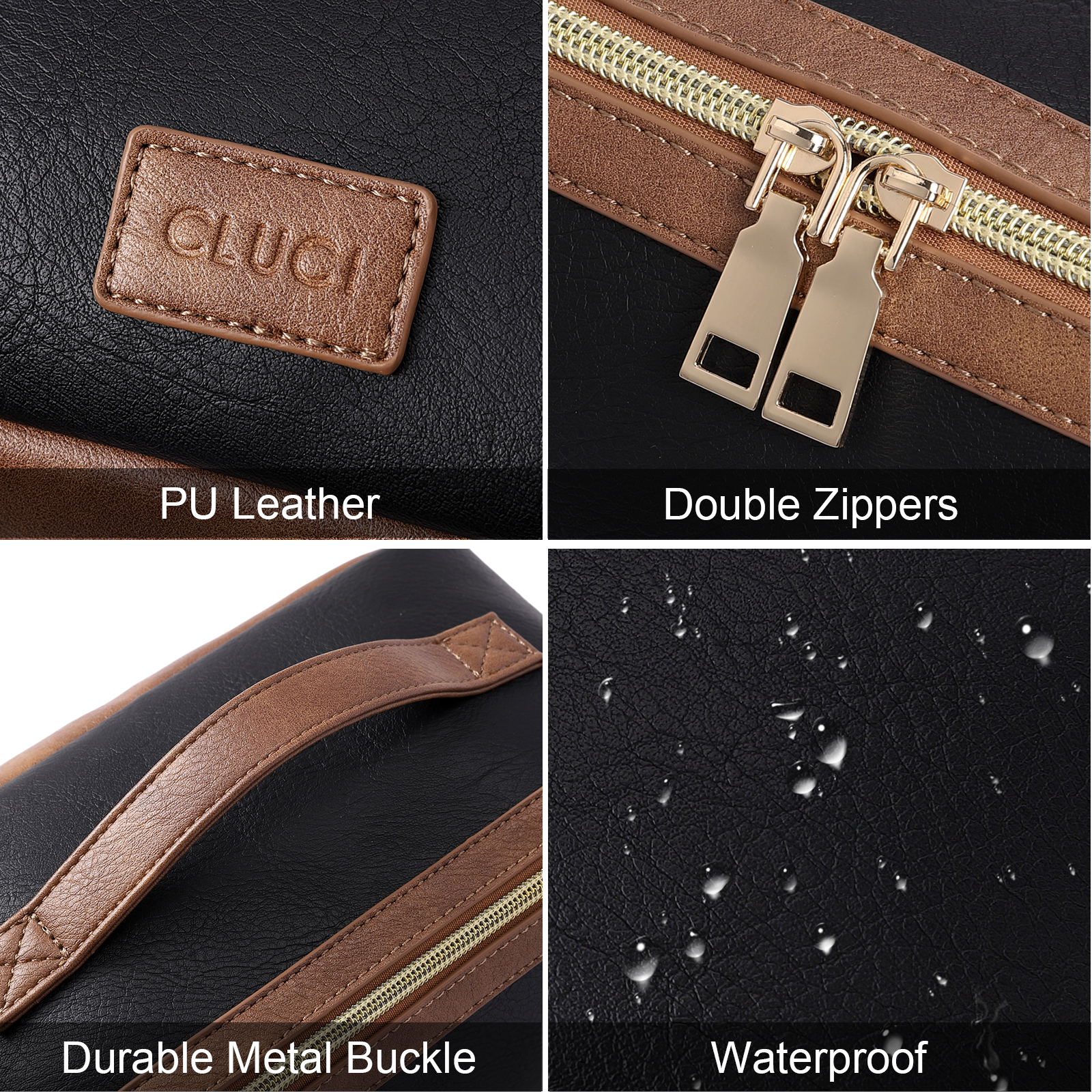 CLUCI Makeup Bag PU Leather Waterproof Large Capacity Cosmetic Bag Organizer Toiletry Bag with Handle and Divider Travel Bag
