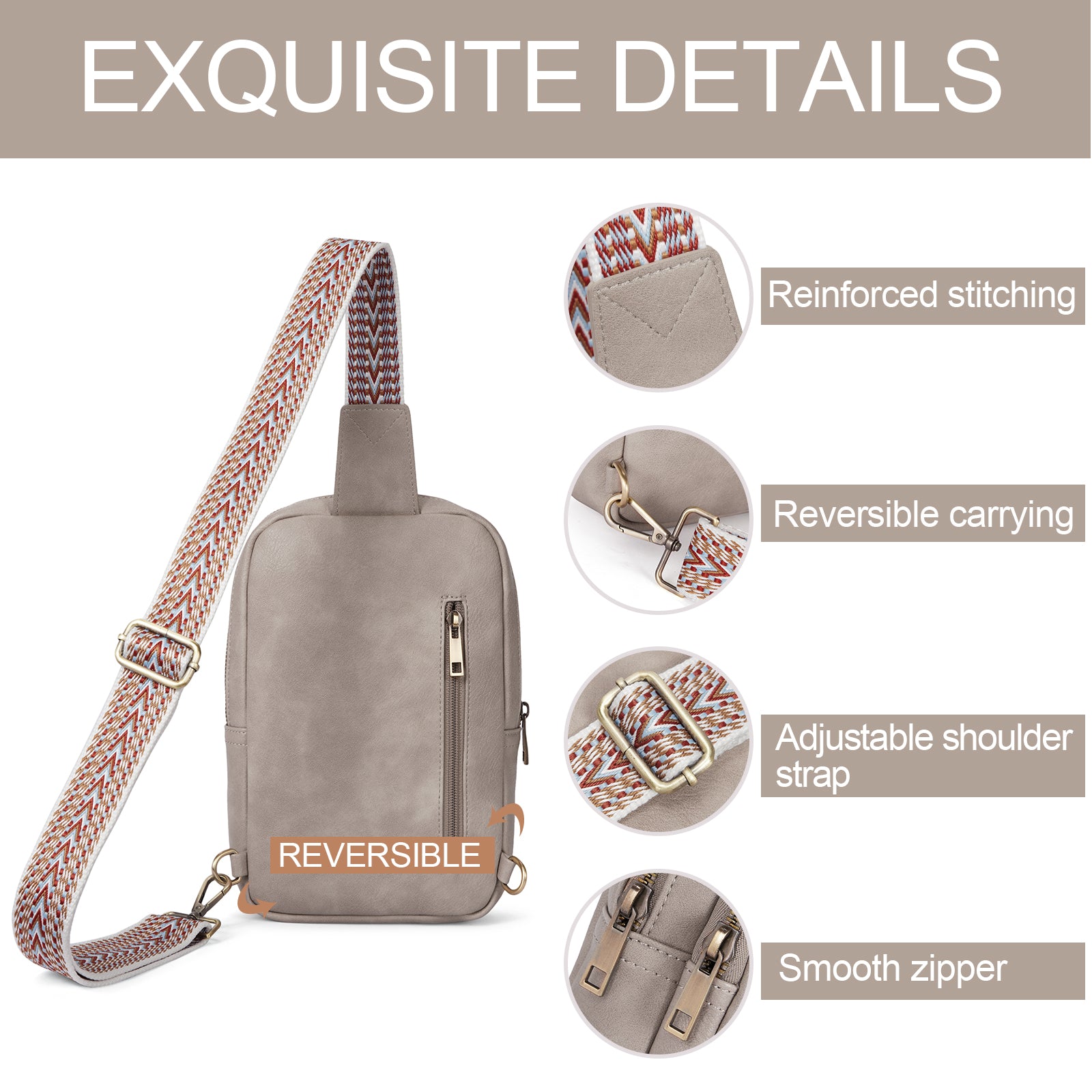 CLUCI Leather Large Sling Bag Crossbody Bag for Women Chest Bag for Travel