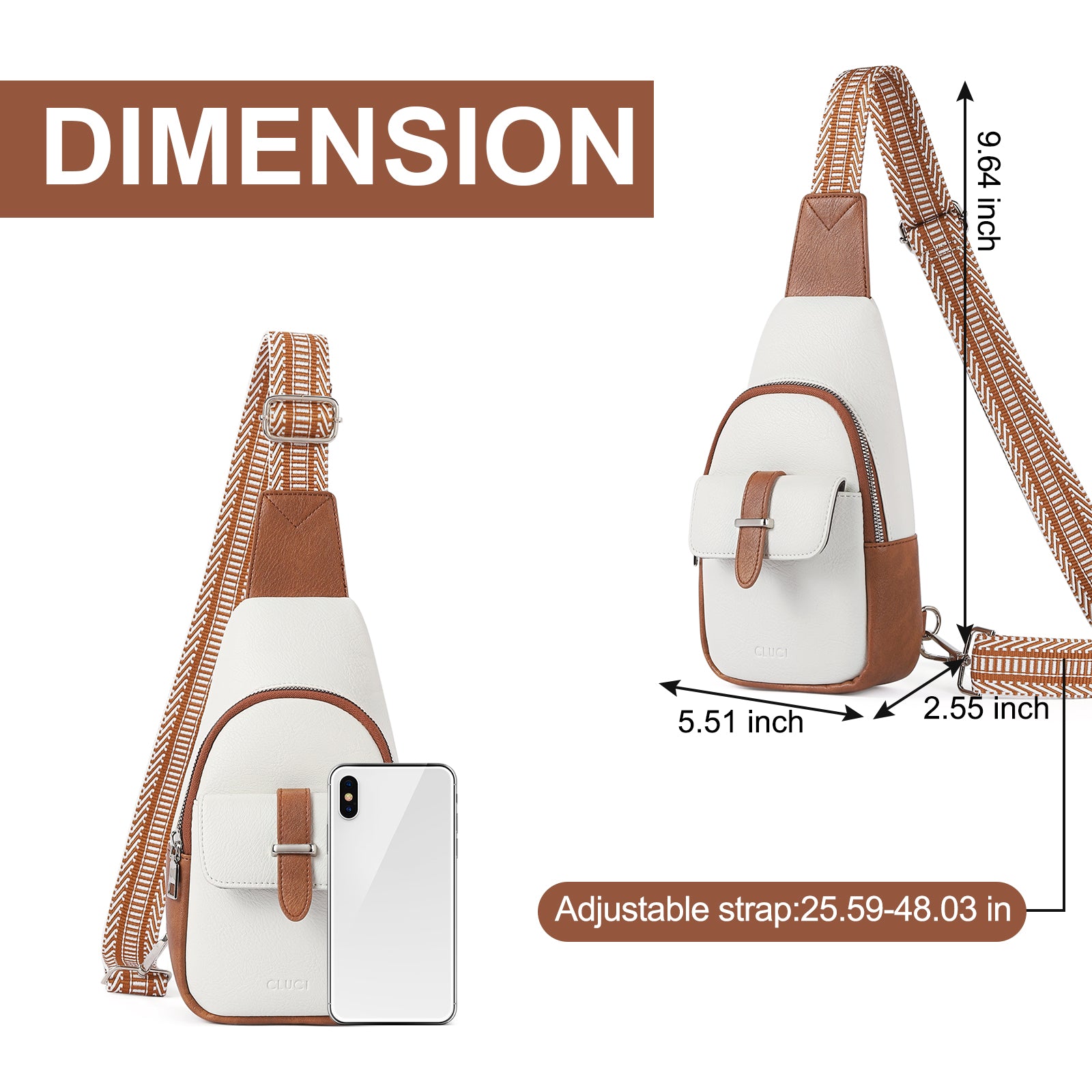 CLUCI Small Faux Leather Sling Bag Fashion Waist Packs with Guitar Strap for Women