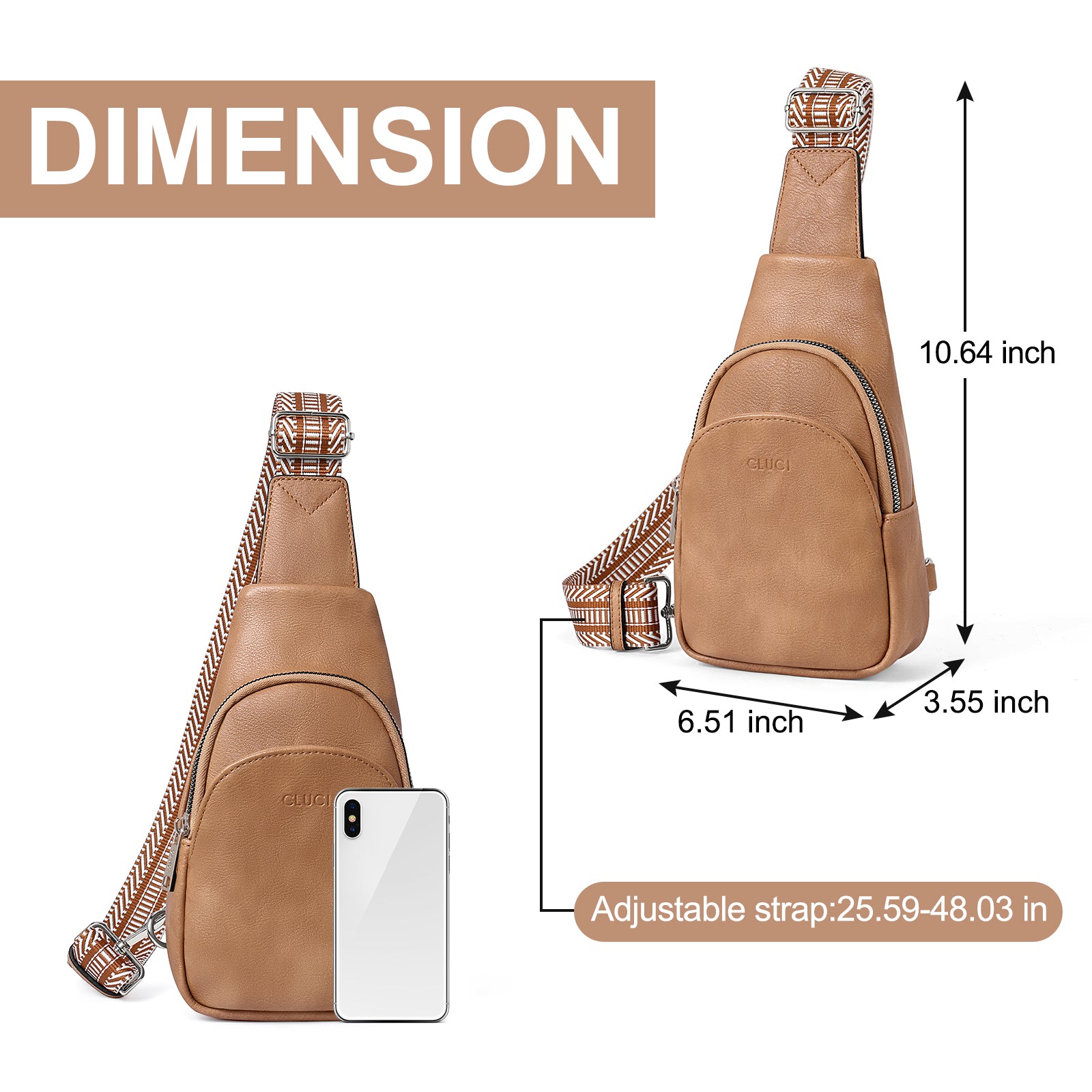 CLUCI Faux Leather Small Sling Bag Fashion Waist Packs with Guitar Strap for Women's Fanny Packs