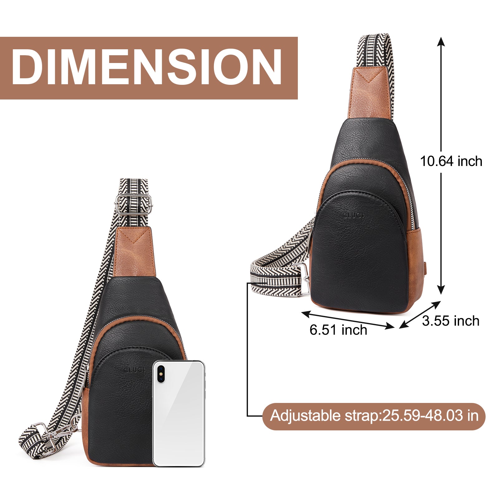 CLUCI Faux Leather Small Sling Bag Fashion Waist Packs with Guitar Strap for Women's Fanny Packs