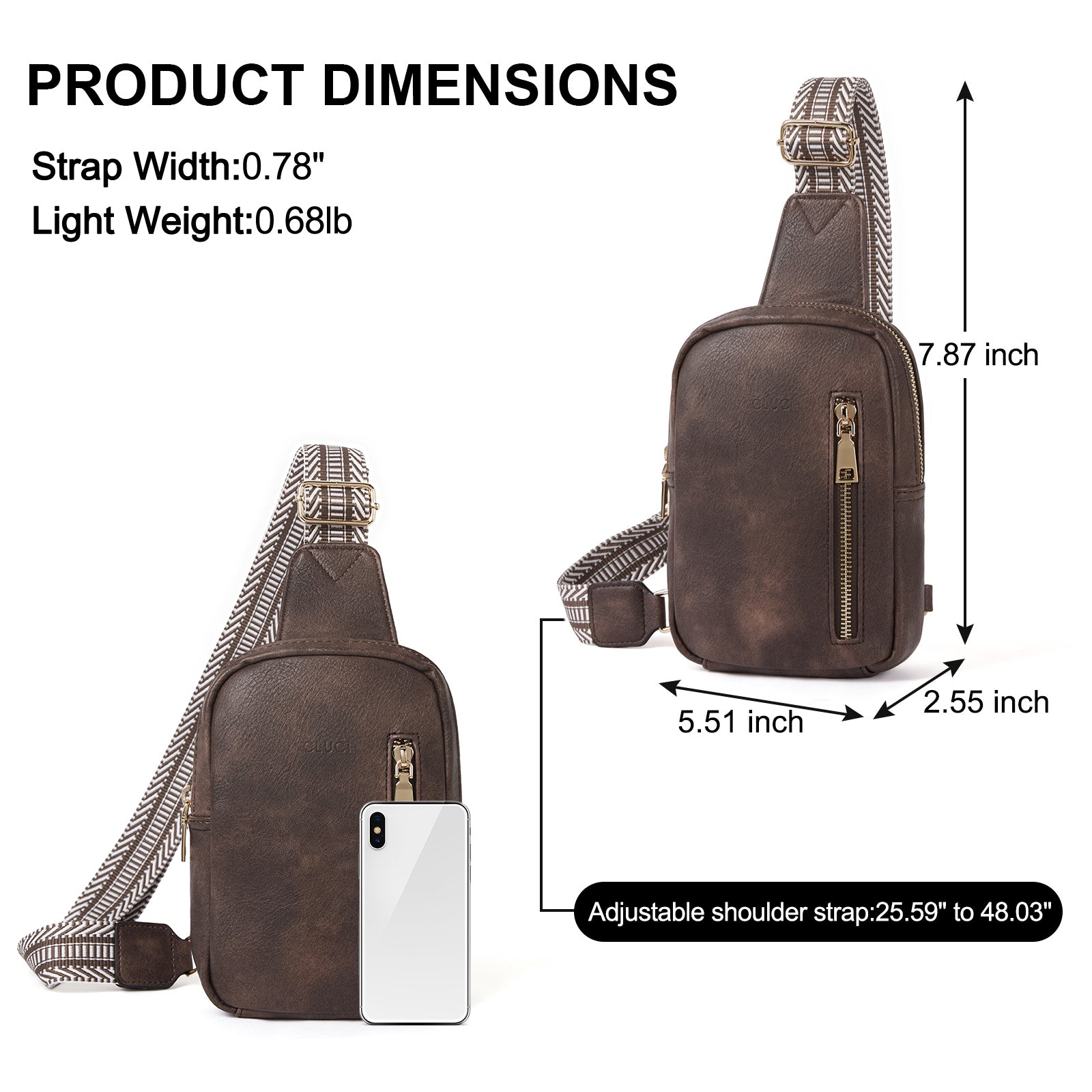 CLUCI Small Vegan Leather Sling Bag for Women Crossbody Chest Bags Trendy