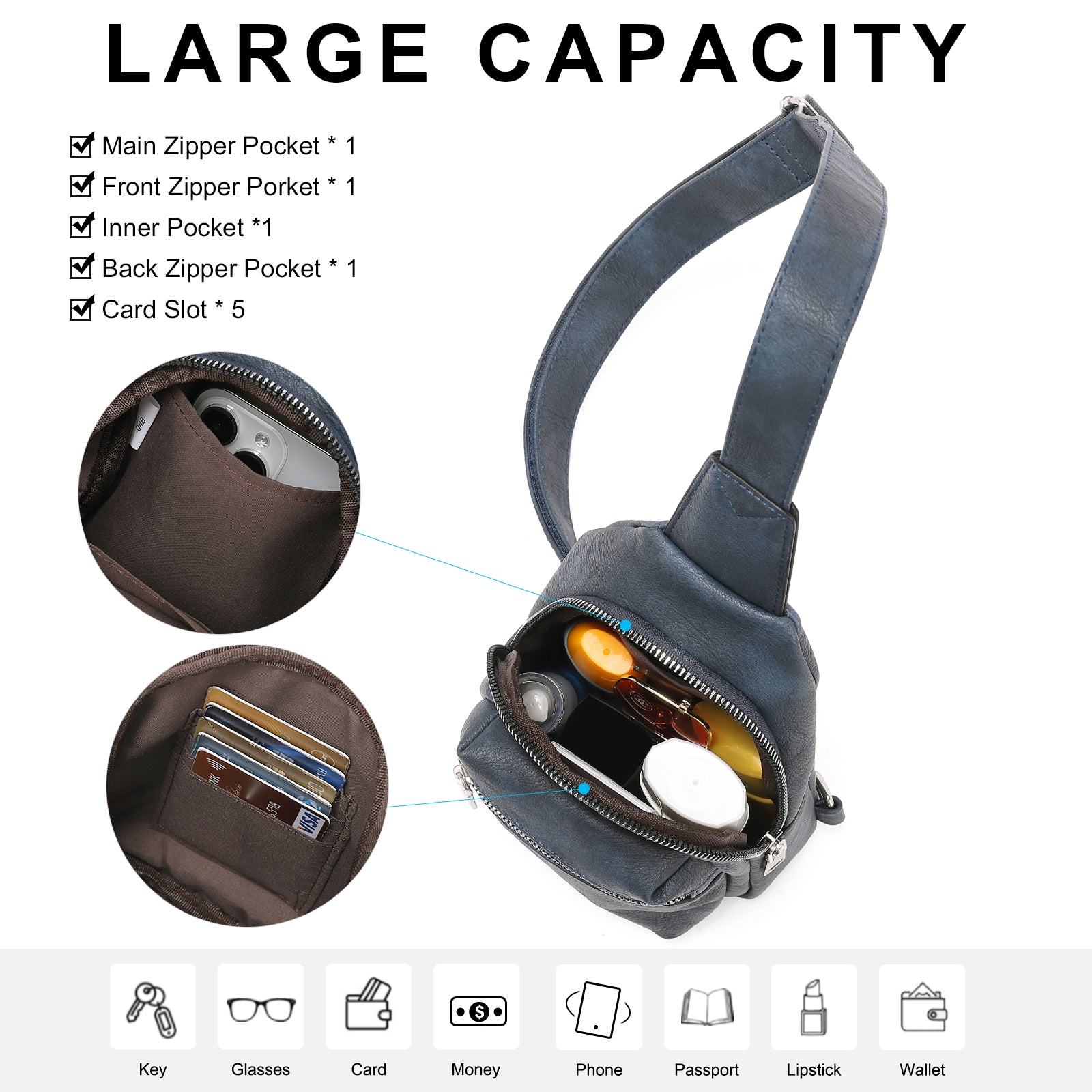 CLUCI Small Sling Bag Leather Crossbody Fanny Packs Trendy Women's Chest Bag