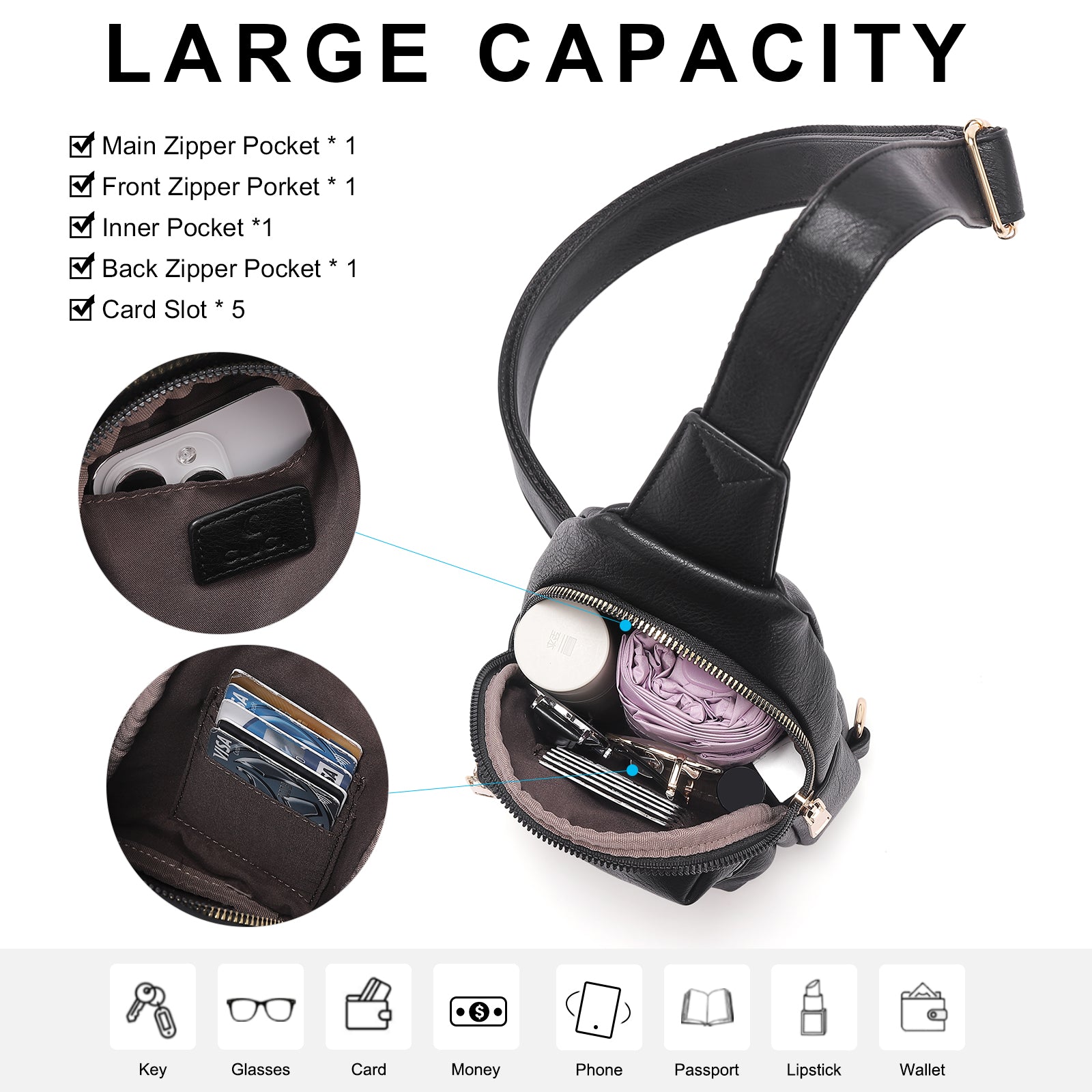 CLUCI Small Sling Bag Leather Crossbody Fanny Packs Trendy Women's Chest Bag