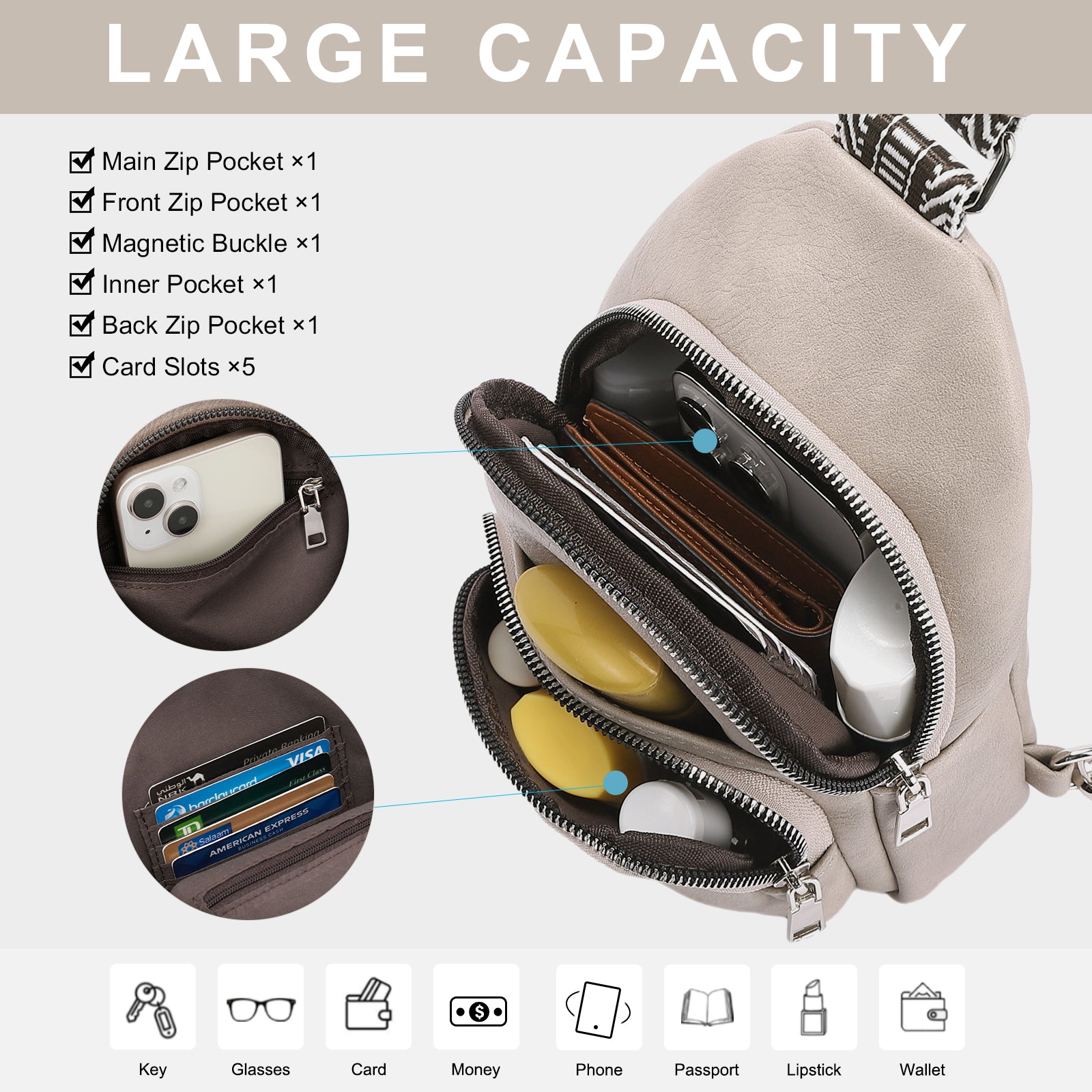 CLUCI Leather Sling Bag With Guitar Strap