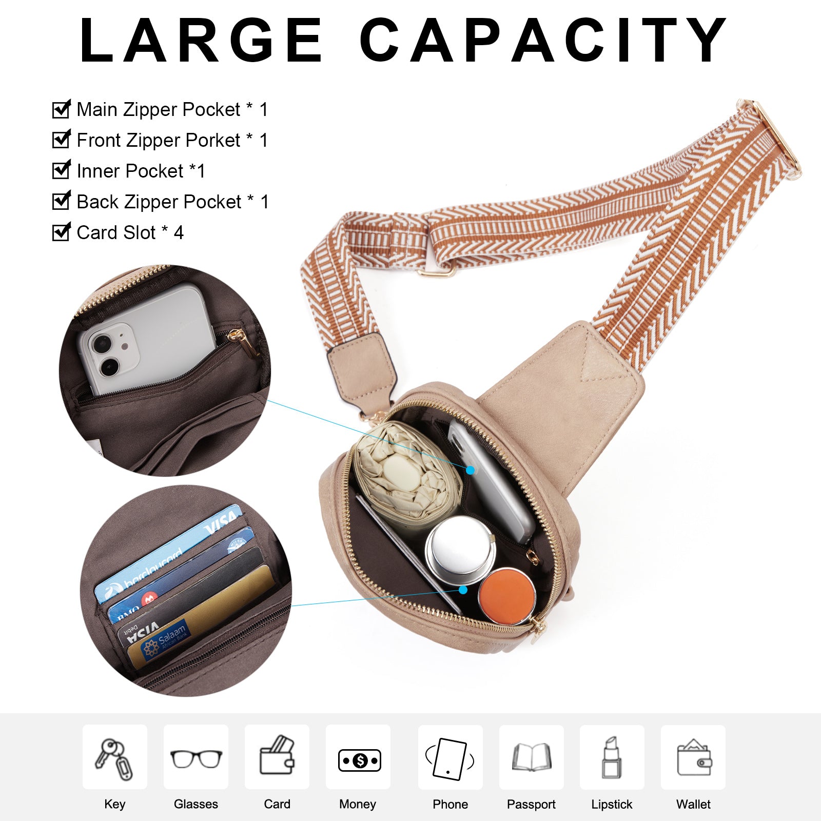 CLUCI Small Vegan Leather Sling Bag for Women Crossbody Chest Bags Trendy