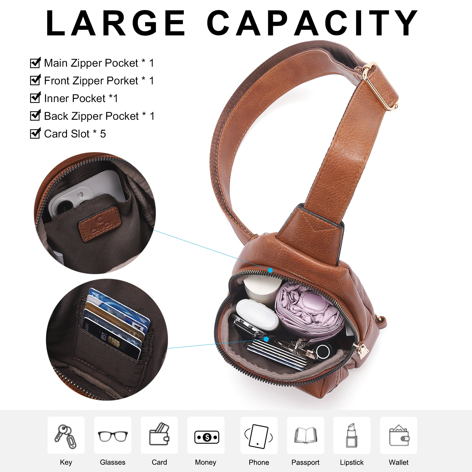 CLUCI Small Sling Bag Leather Crossbody Fanny Packs Trendy Women's Chest Bag