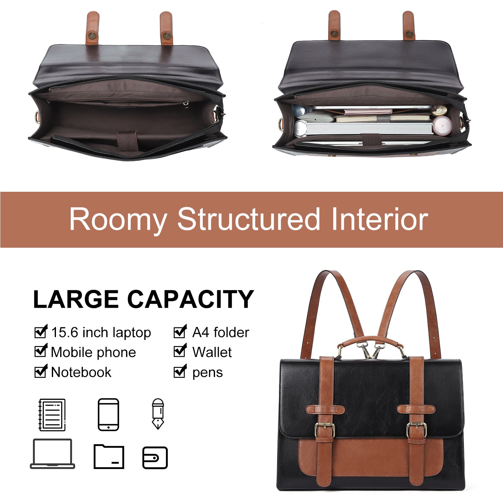 Agatha Vegan Leather laptop backpack Messenger Bag