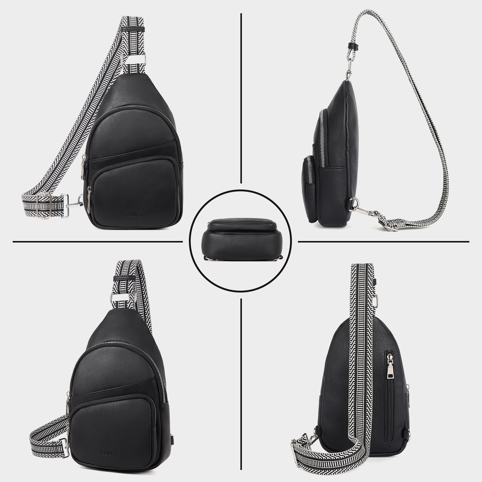 CLUCI Leather Sling Bag With Guitar Strap