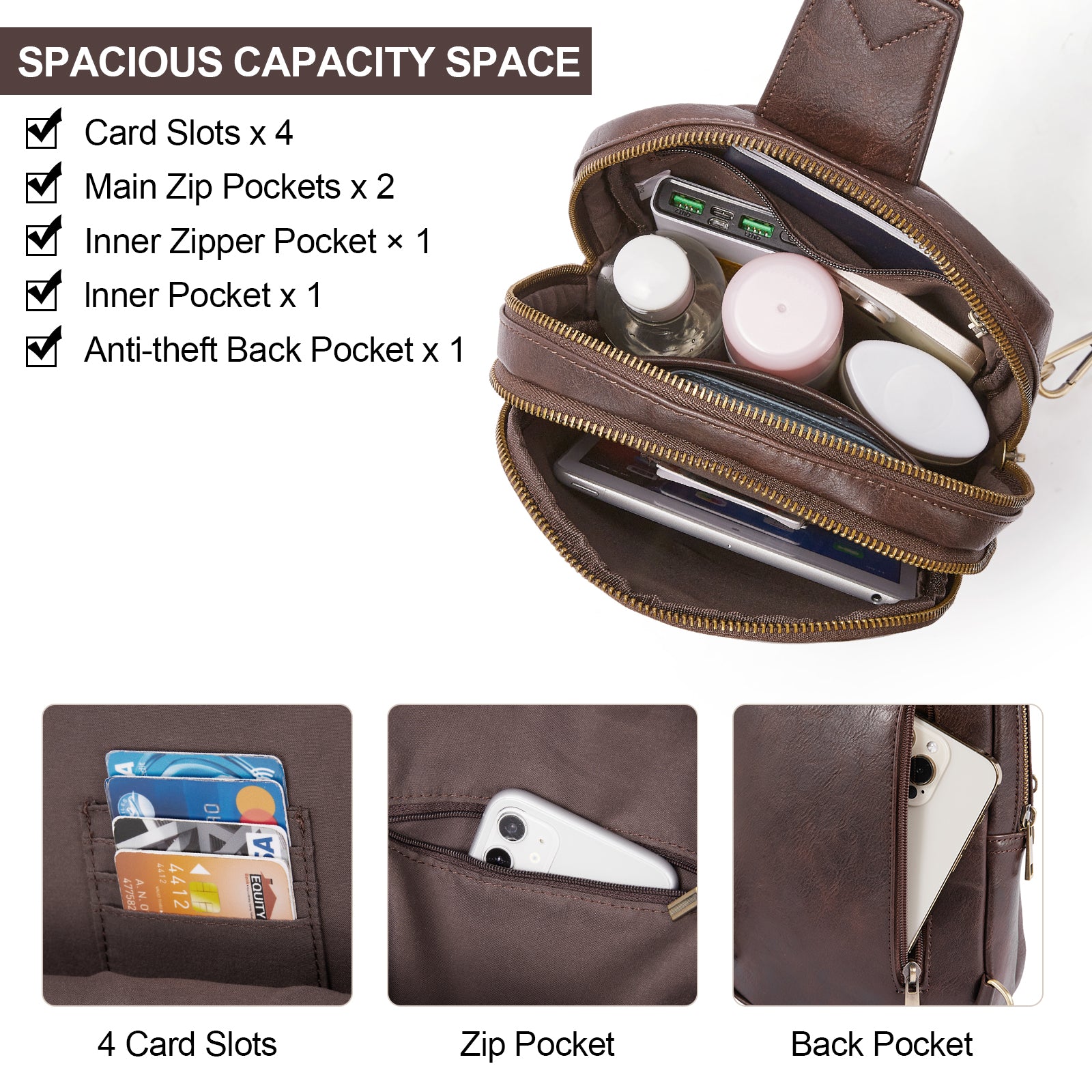 CLUCI Leather Large Sling Bag Crossbody Bag for Women Chest Bag for Travel