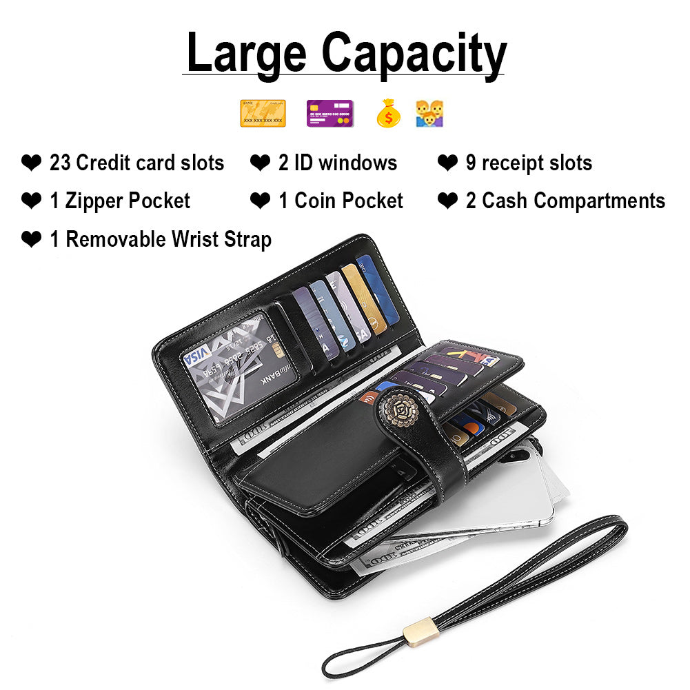 Echo Large Capacity Tri-Fold Wallet With Wrist Strap For Women