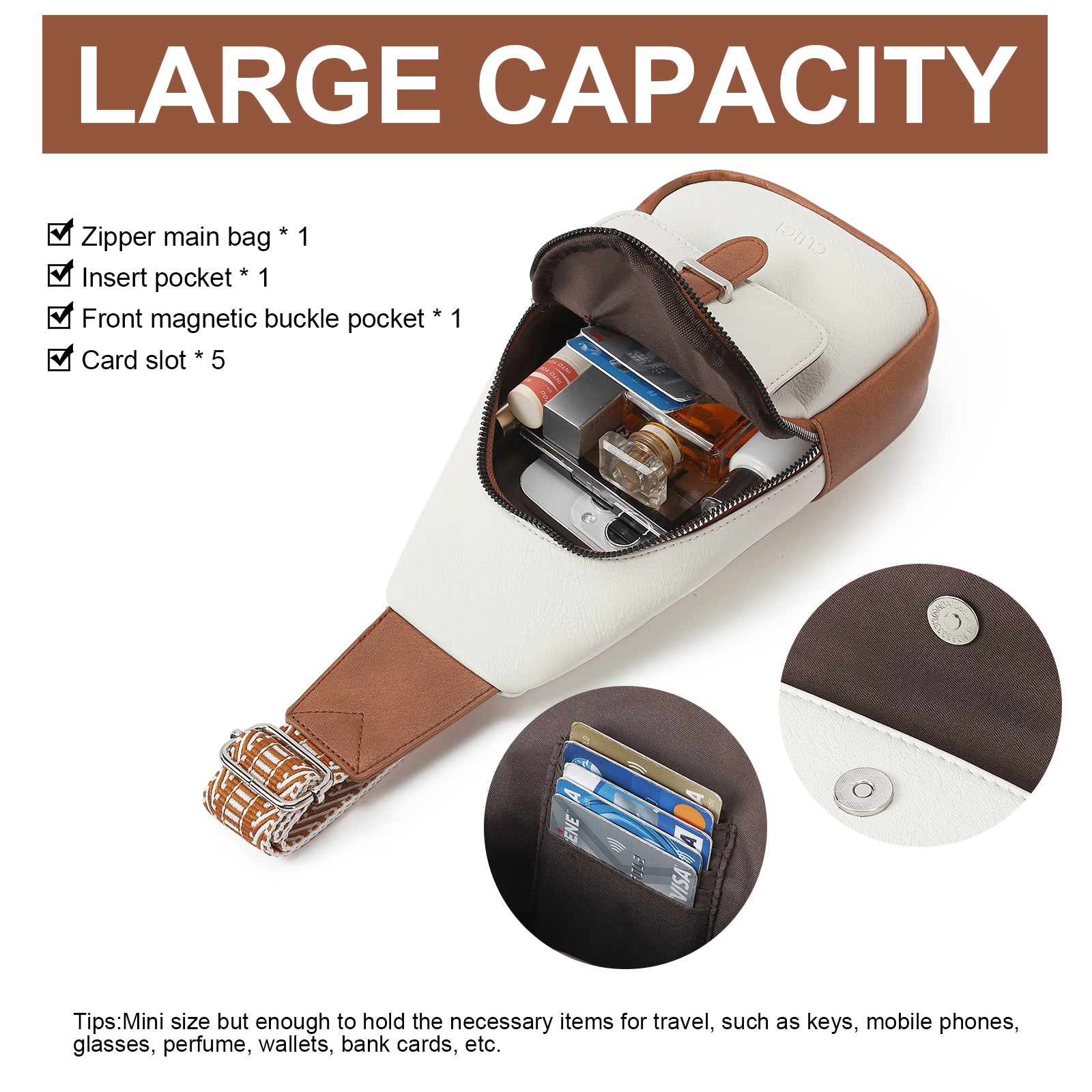 CLUCI Small Faux Leather Sling Bag Fashion Waist Packs with Guitar Strap for Women