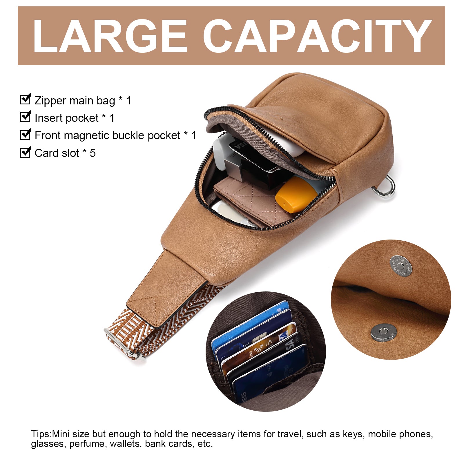 CLUCI Faux Leather Small Sling Bag Fashion Waist Packs with Guitar Strap for Women's Fanny Packs