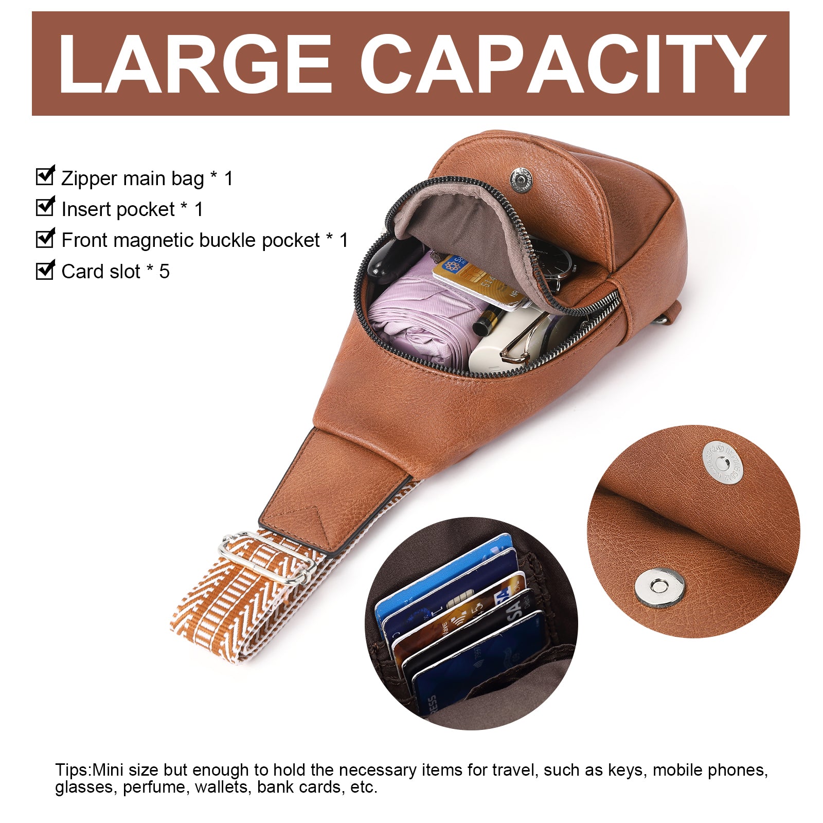 CLUCI Faux Leather Small Sling Bag Fashion Waist Packs with Guitar Strap for Women's Fanny Packs