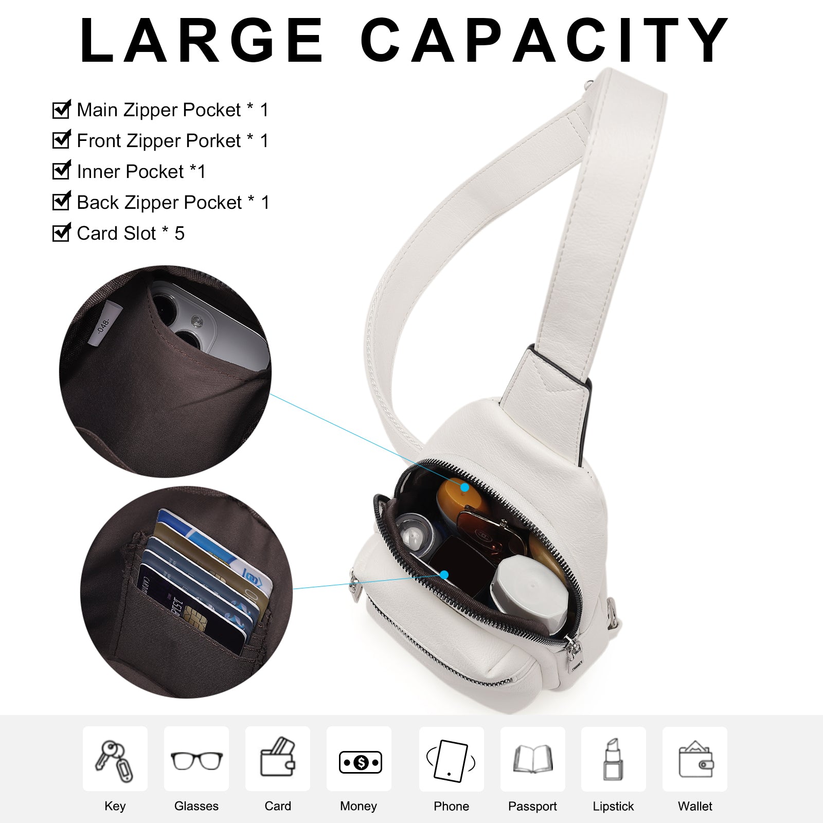 CLUCI Small Sling Bag Leather Crossbody Fanny Packs Trendy Women's Chest Bag