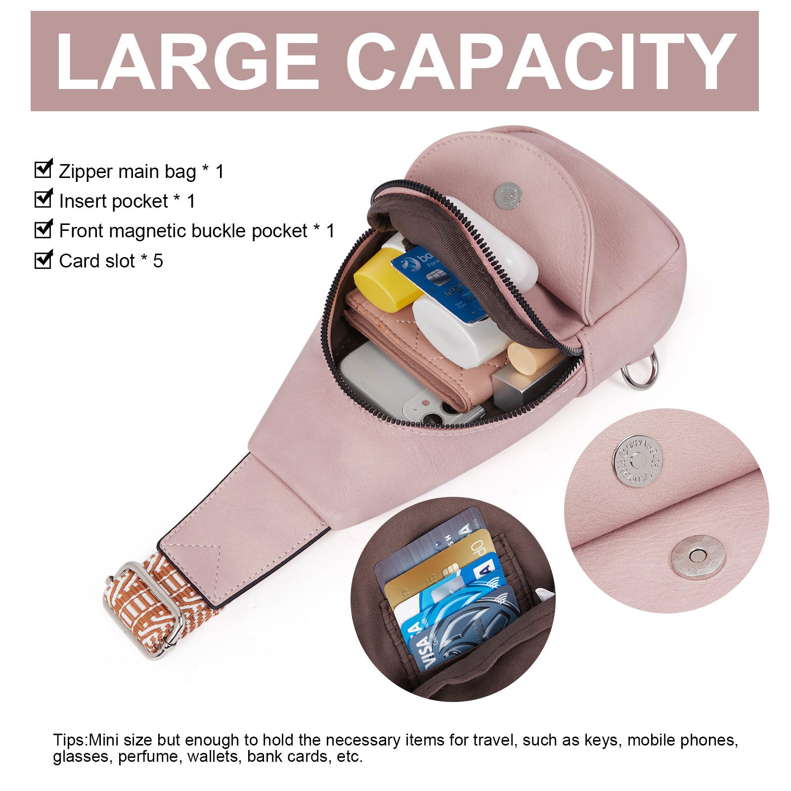 CLUCI Faux Leather Small Sling Bag Fashion Waist Packs with Guitar Strap for Women's Fanny Packs