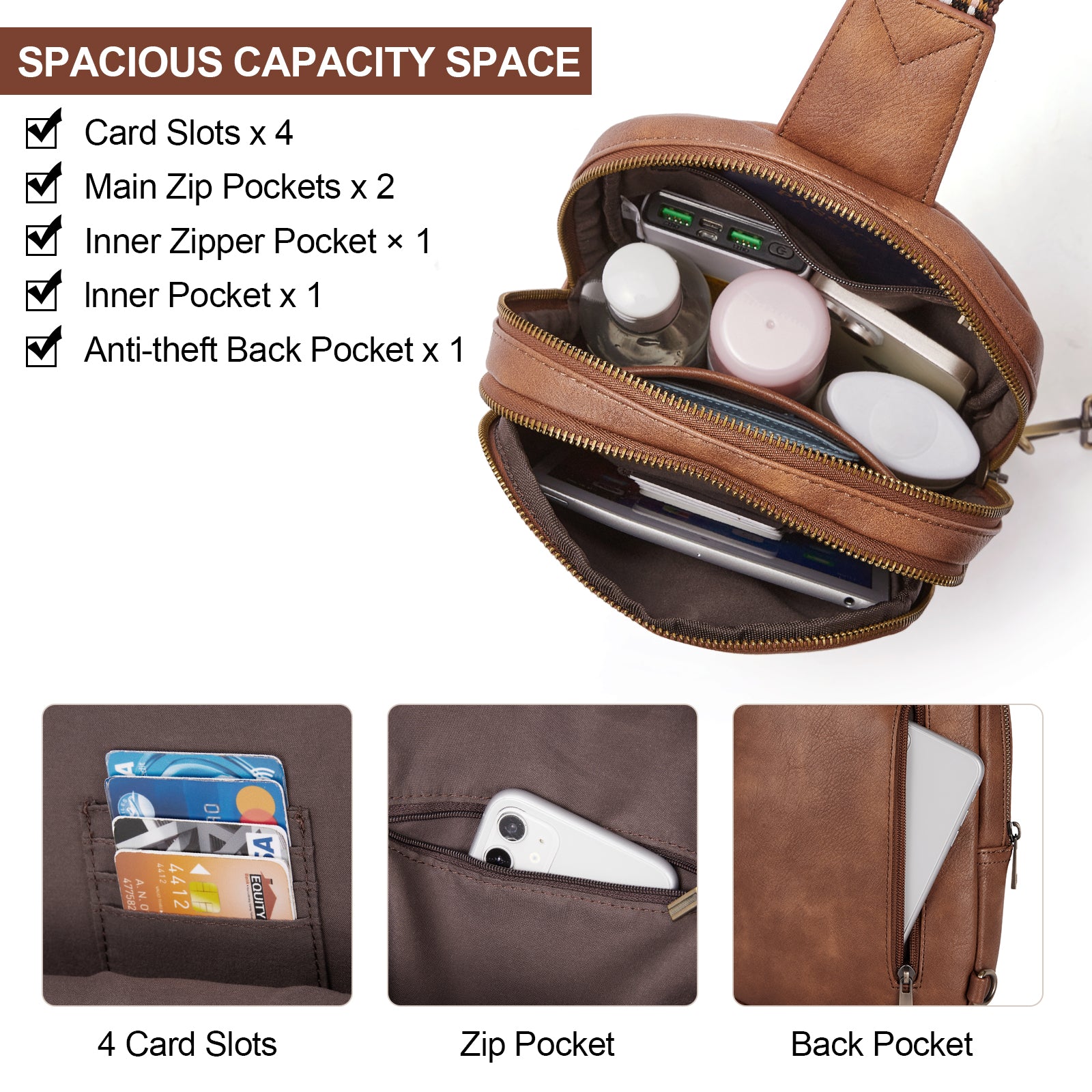 CLUCI Leather Large Sling Bag Crossbody Bag for Women Chest Bag for Travel