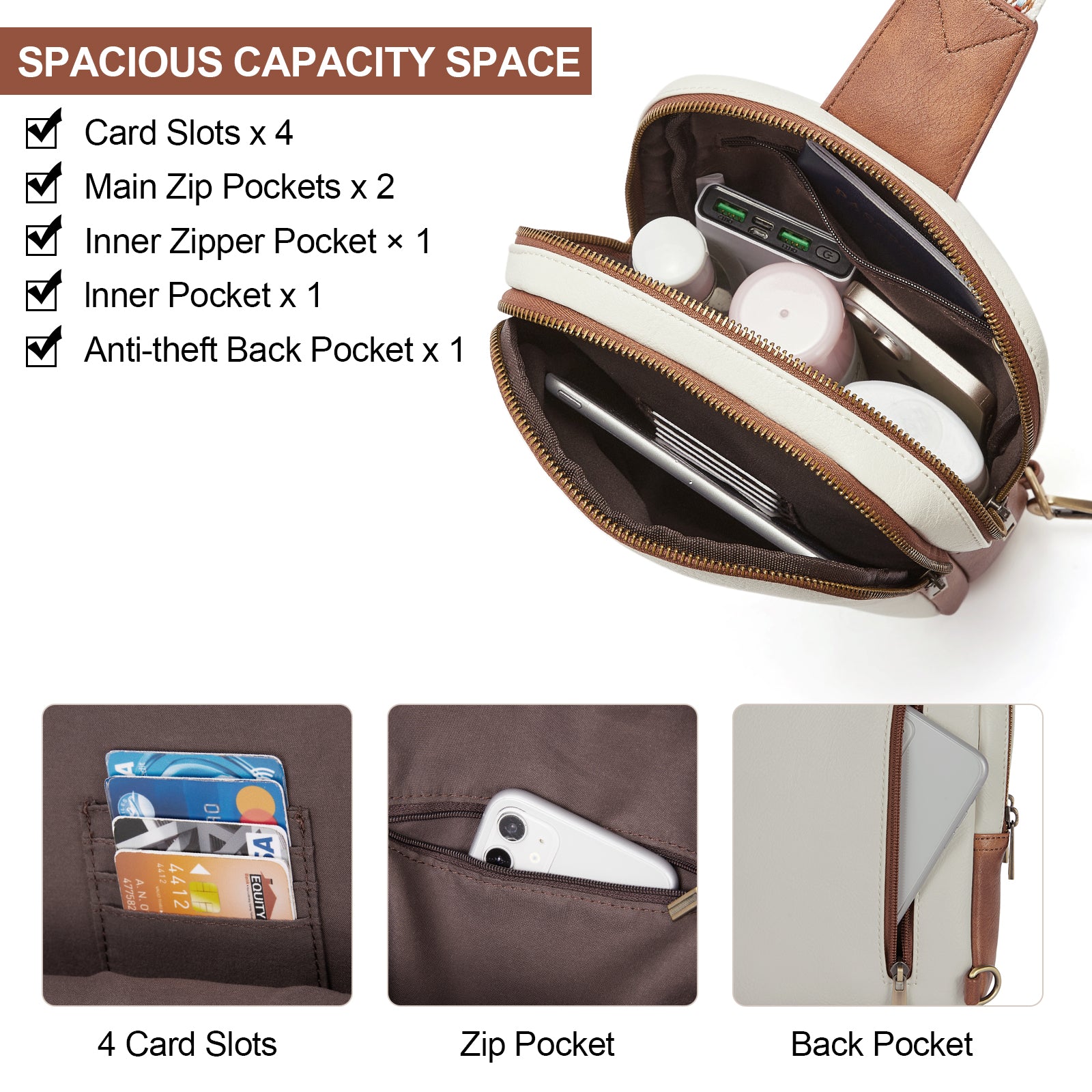 CLUCI Leather Large Sling Bag Crossbody Bag for Women Chest Bag for Travel