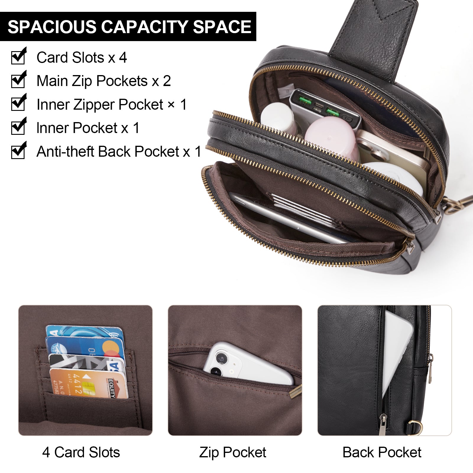 CLUCI Leather Large Sling Bag Crossbody Bag for Women Chest Bag for Travel