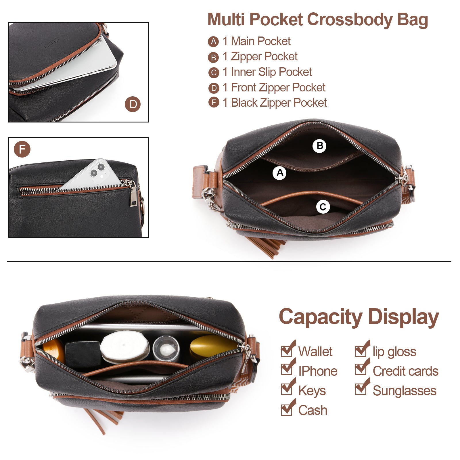 Crossbody Purses for Women Vegan Leather Crossbody Bags with Adjustable Wide Strap