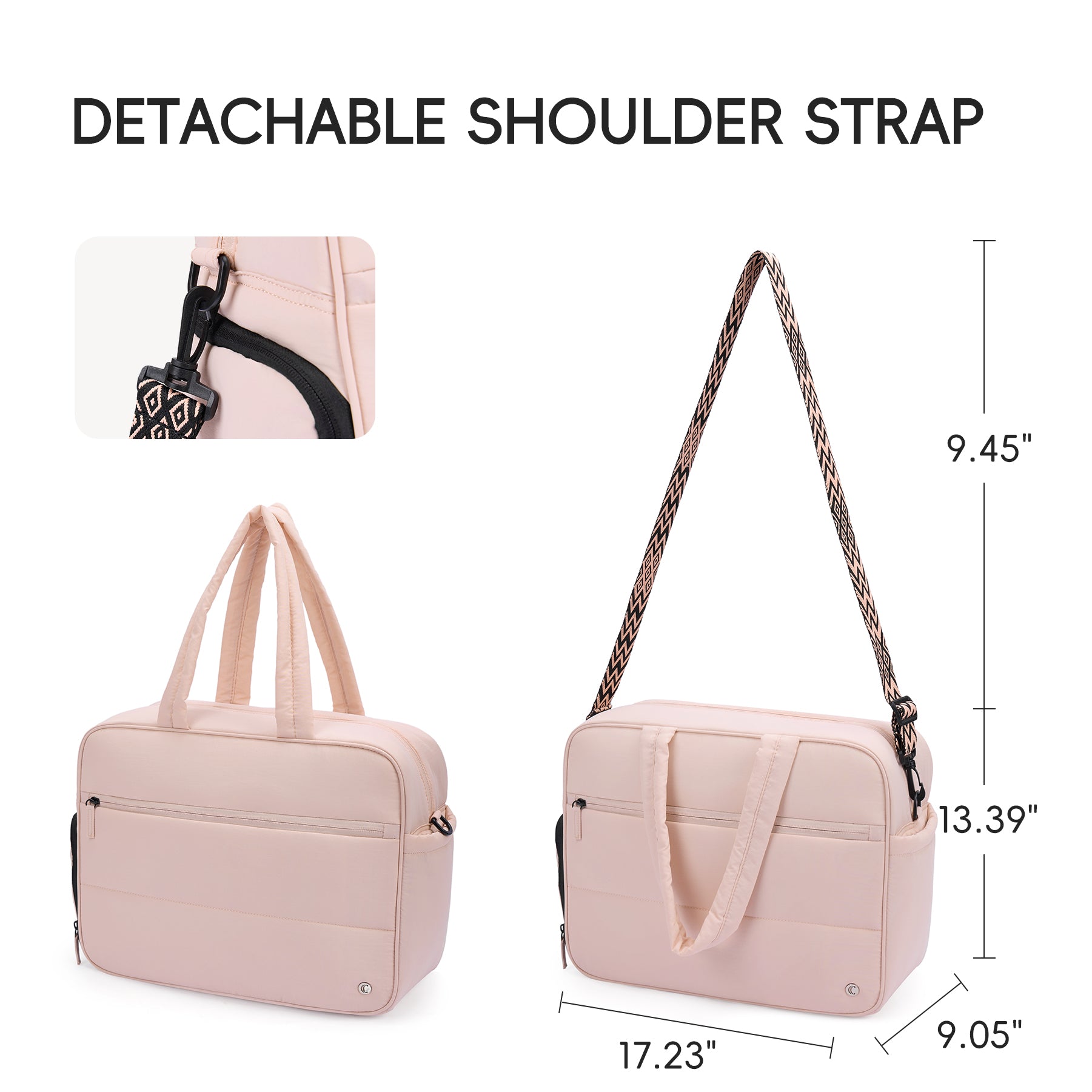 CLUCI Weekender Travel Bag for Women Puffer Tote Bag Carry On Duffle Overnight Bags with Shoe Compartment Black