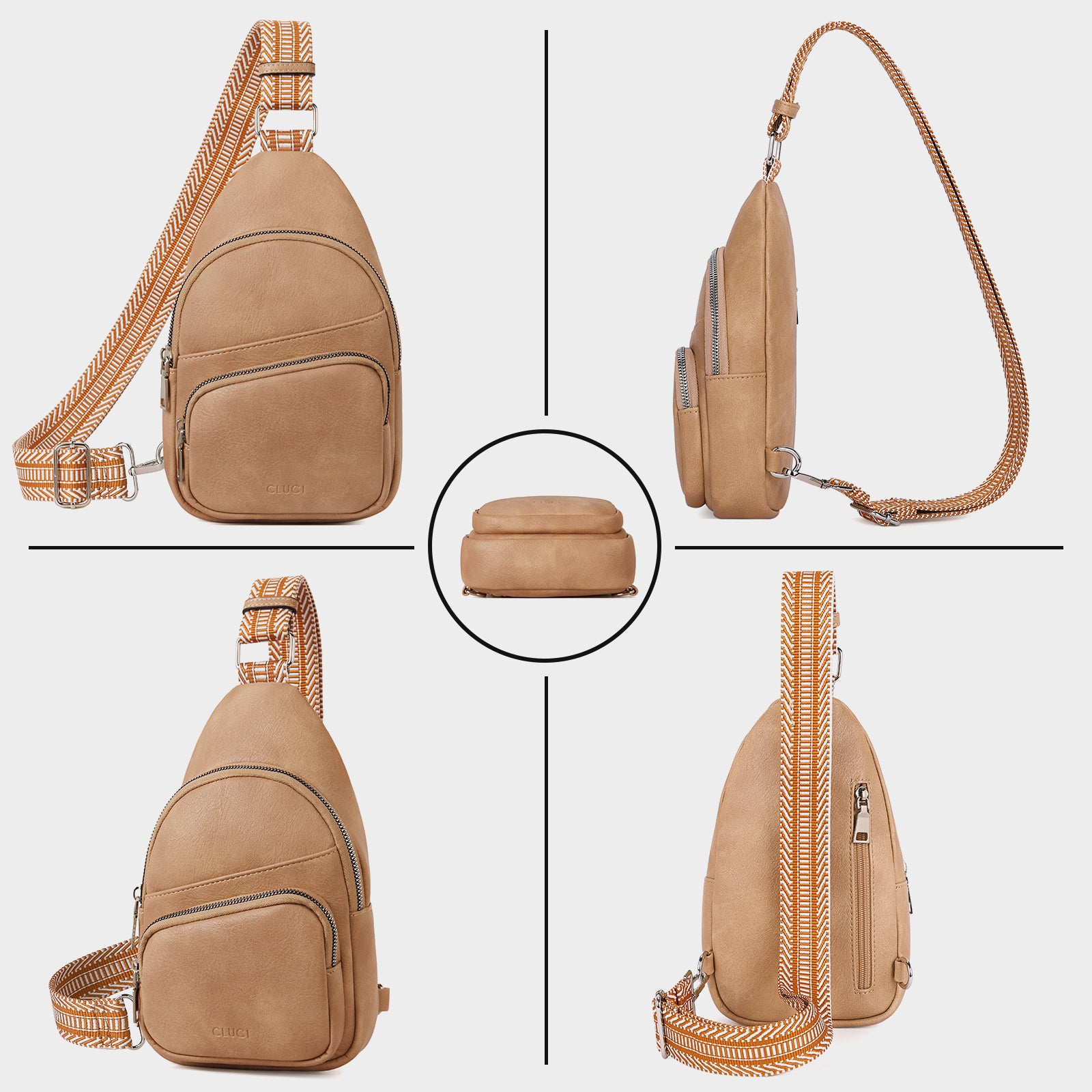 CLUCI Leather Sling Bag With Guitar Strap