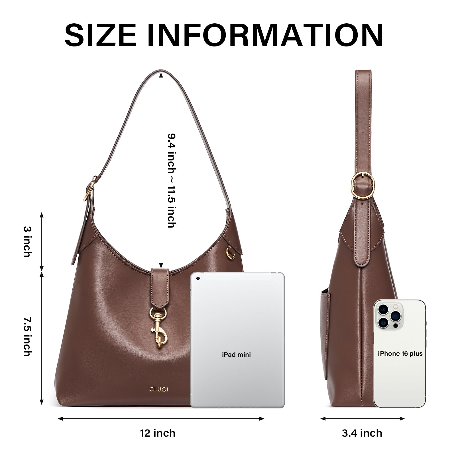 Cluci Luxe Soft Leather Hobo Bags for Women with Adjustable Strap