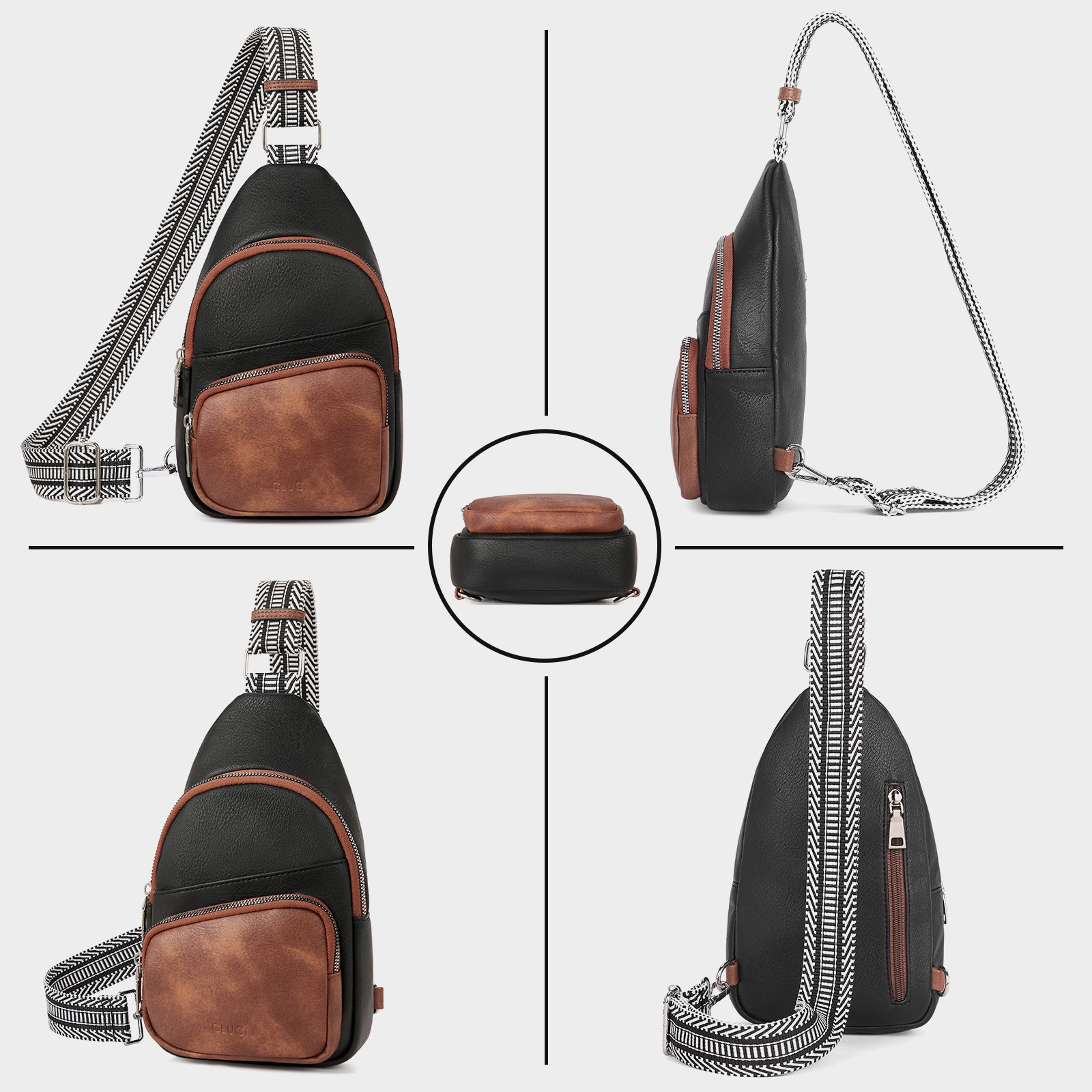 CLUCI Leather Sling Bag With Guitar Strap