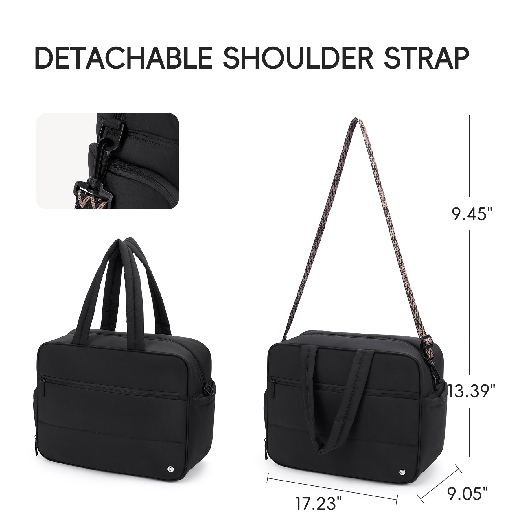 CLUCI Weekender Travel Bag for Women Puffer Tote Bag Carry On Duffle Overnight Bags with Shoe Compartment Black