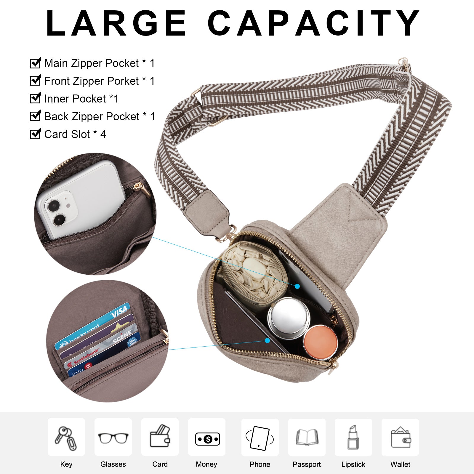 CLUCI Small Vegan Leather Sling Bag for Women Crossbody Chest Bags Trendy