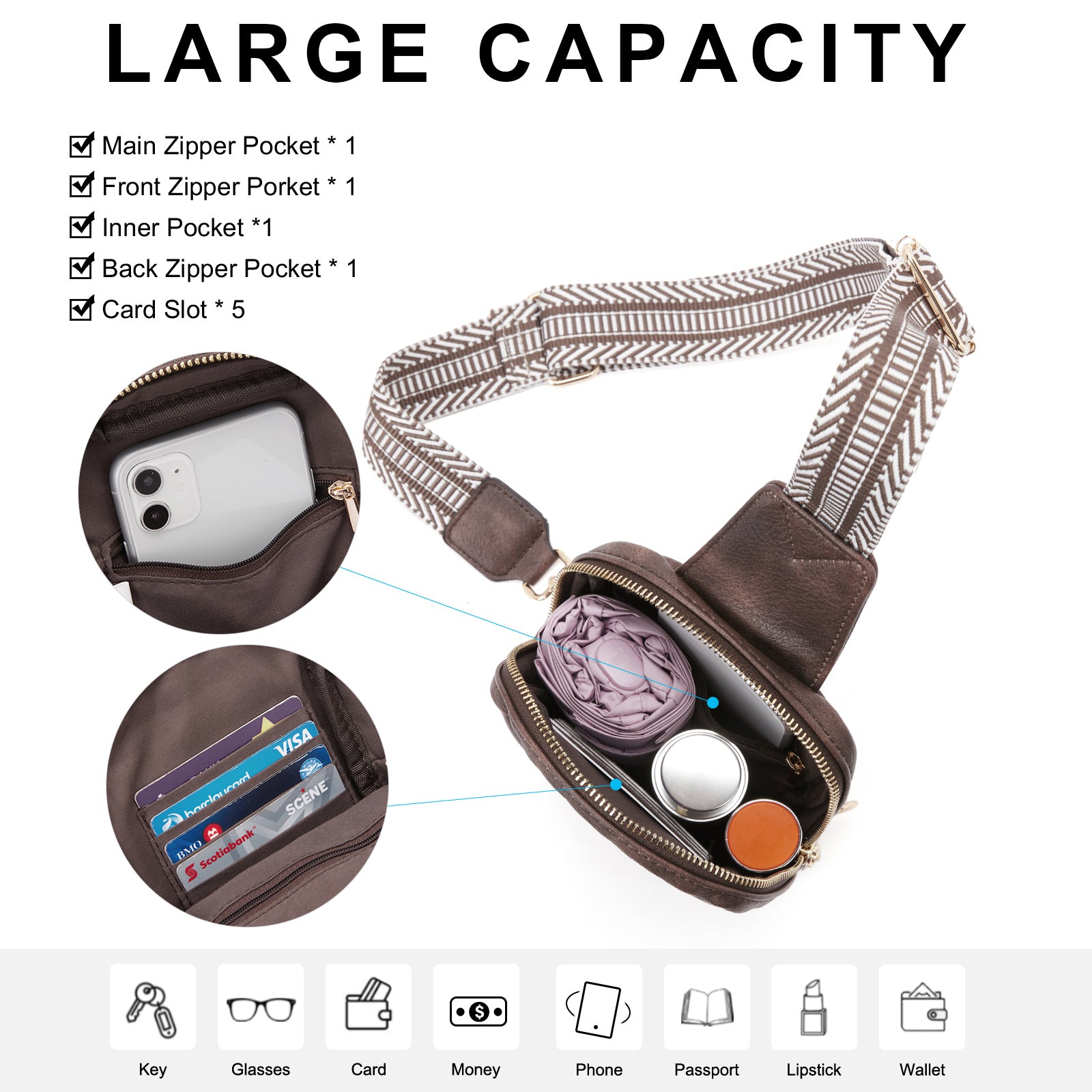 CLUCI Small Vegan Leather Sling Bag for Women Crossbody Chest Bags Trendy