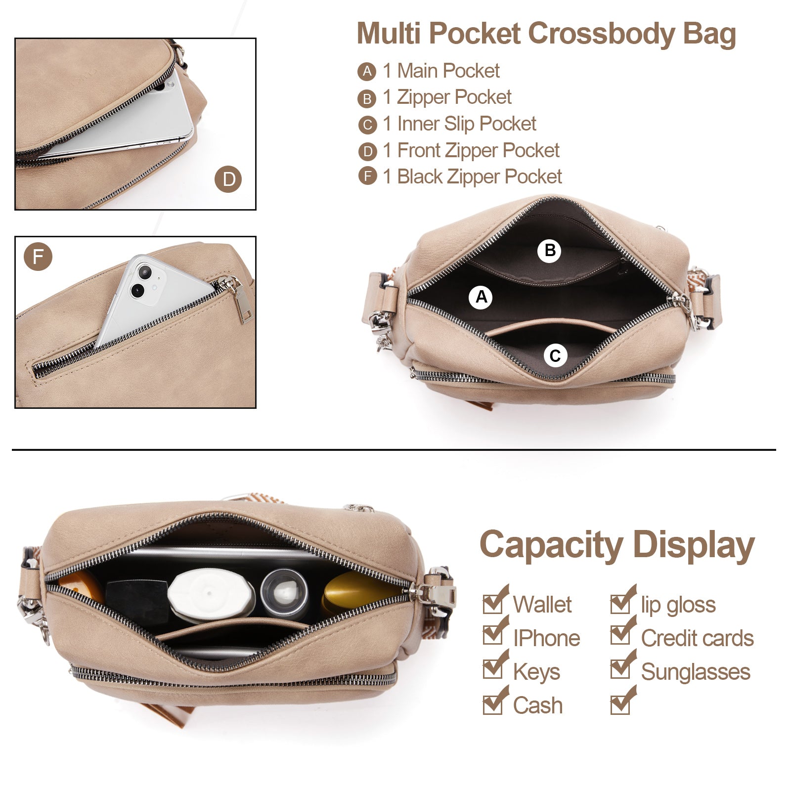 Crossbody Purses for Women Vegan Leather Crossbody Bags with Adjustable Wide Strap