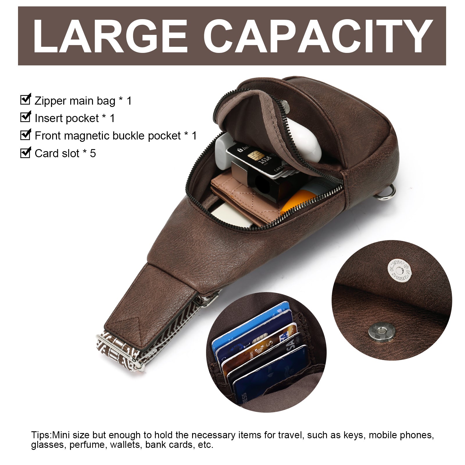 CLUCI Faux Leather Small Sling Bag Fashion Waist Packs with Guitar Strap for Women's Fanny Packs